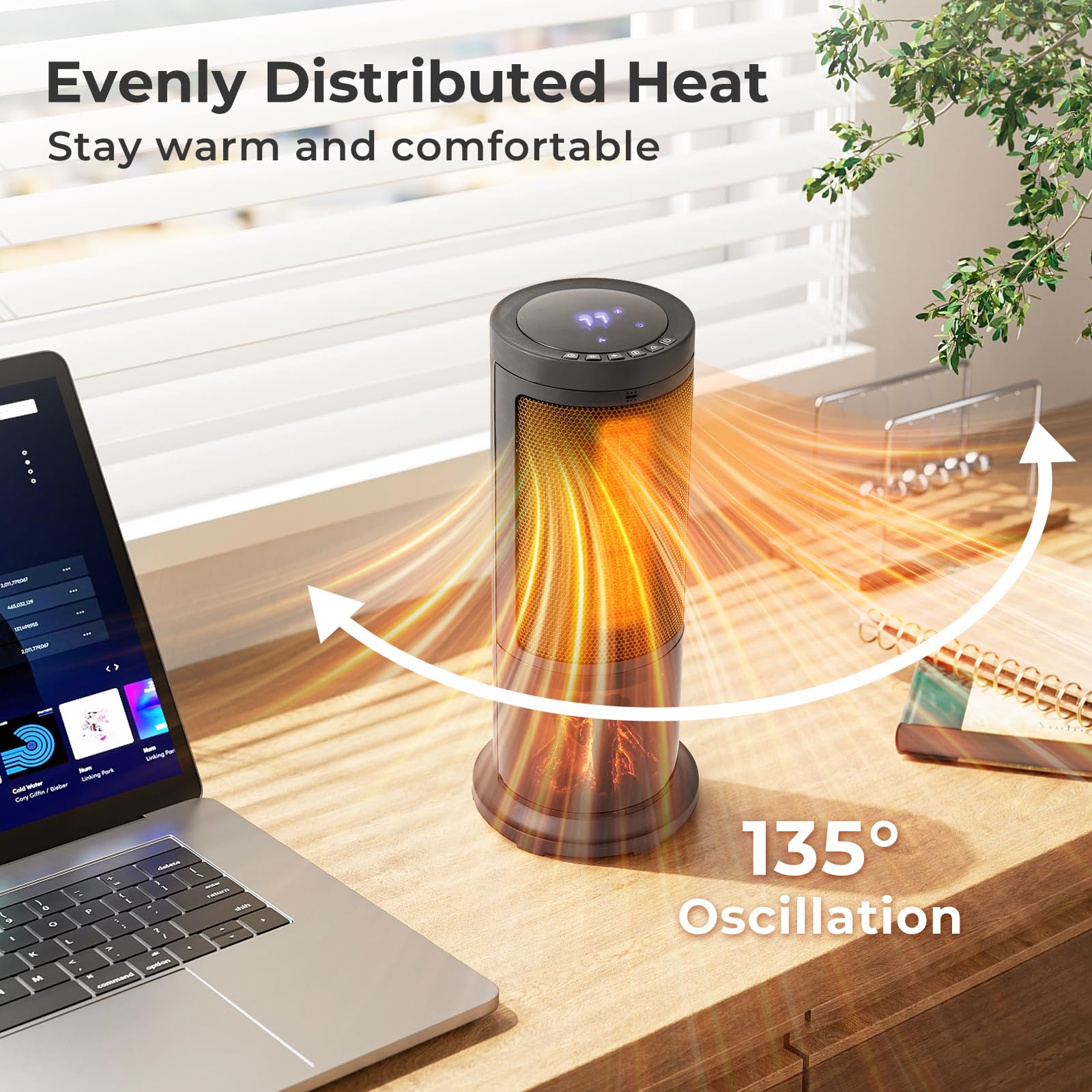 Tangkula 850W/1500W PTC Ceramic Space Heater with Thermostat - 17 Inch Portable Electric Heater with 135° Oscillation, 12 Hour Timer, Realistic 3D Flame Effect, Remote Control & Safety Features (Overheat & Tip-Over Protection) - Perfect for Bedroom, Office, Living Room & Indoor Use