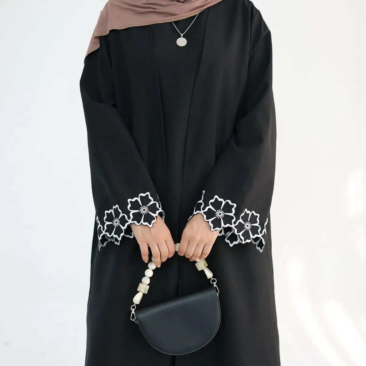 Elegant Dubai Abaya Dress with Floral Embroidery - Lightweight Open Cardigan for Women - Perfect for Modest Fashion, Prayer, and Special Occasions