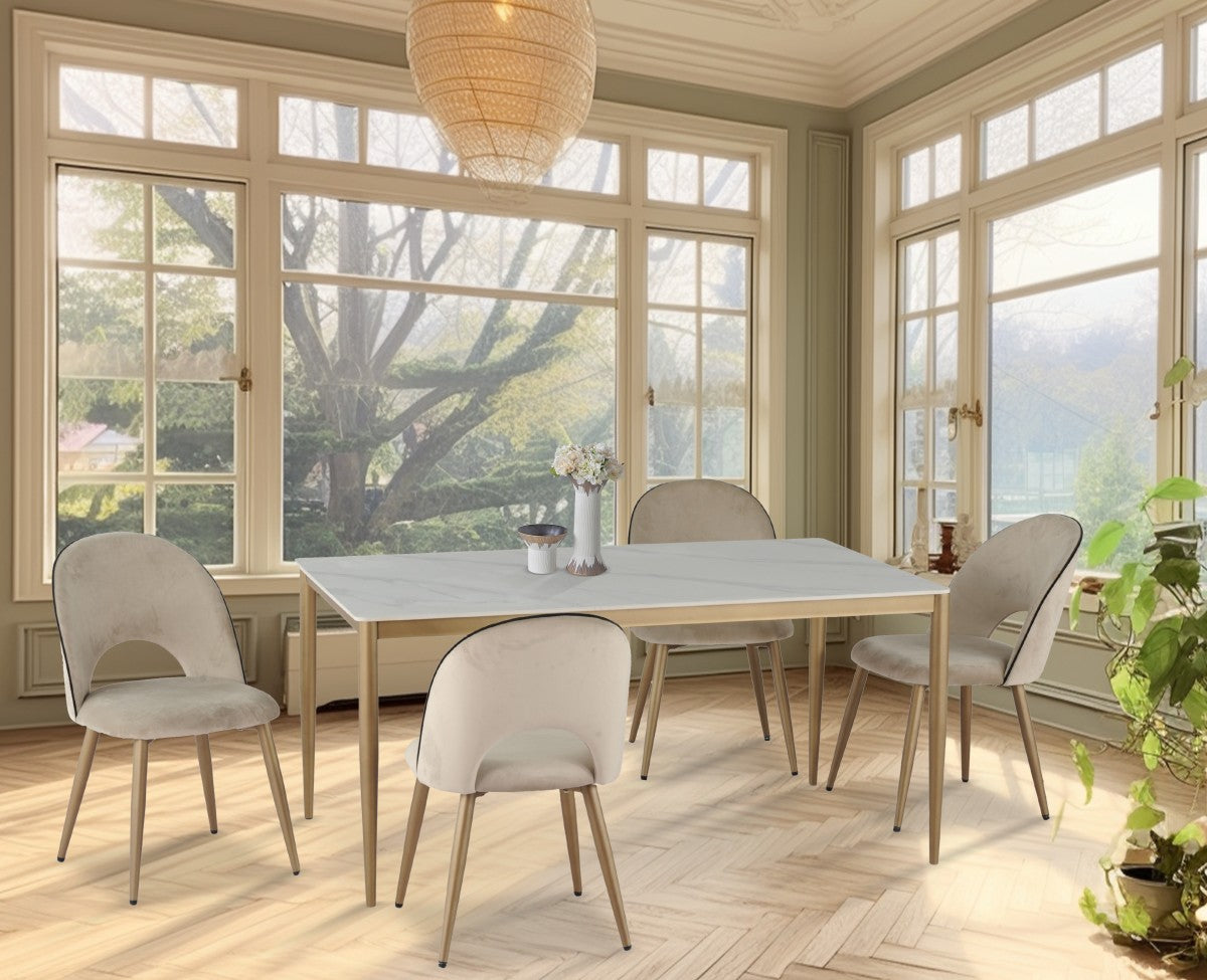 5 Piece Dining Set - Modern White, Gold & Beige Kitchen Table & Chairs Set for Small Spaces | Perfect for Apartments, Breakfast Nooks & Cozy Dining Areas