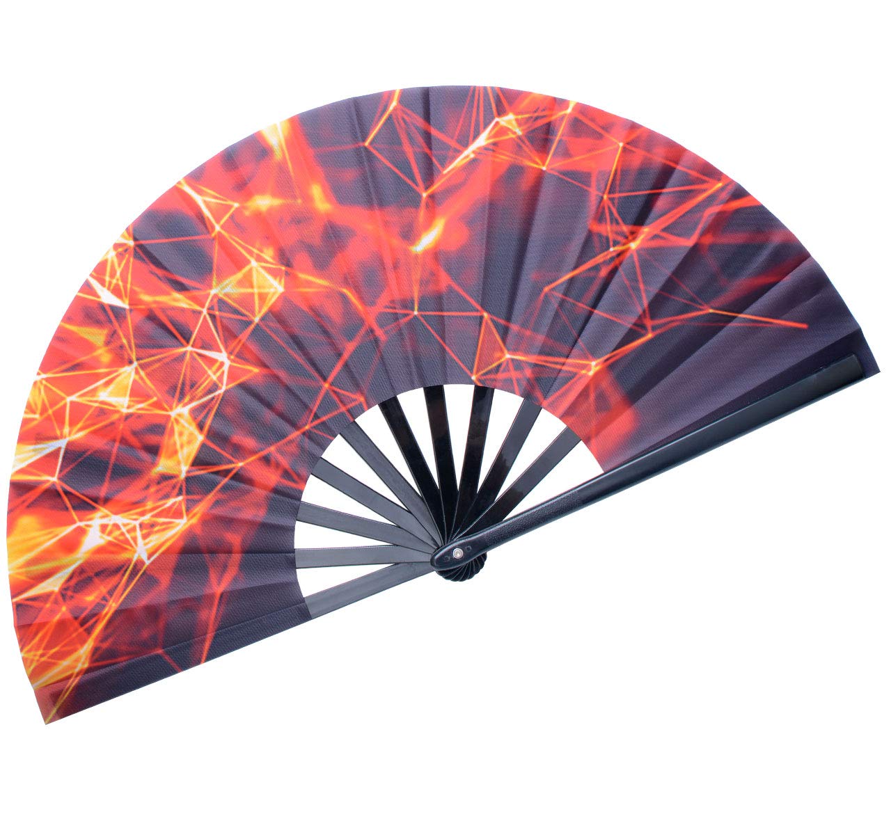Chinese Folding Hand Fan - Decorative Nylon-Cloth Dance Fan for Women & Men, Glow Lines Design - Perfect for Rave Parties, Dance Performances, and Home Décor