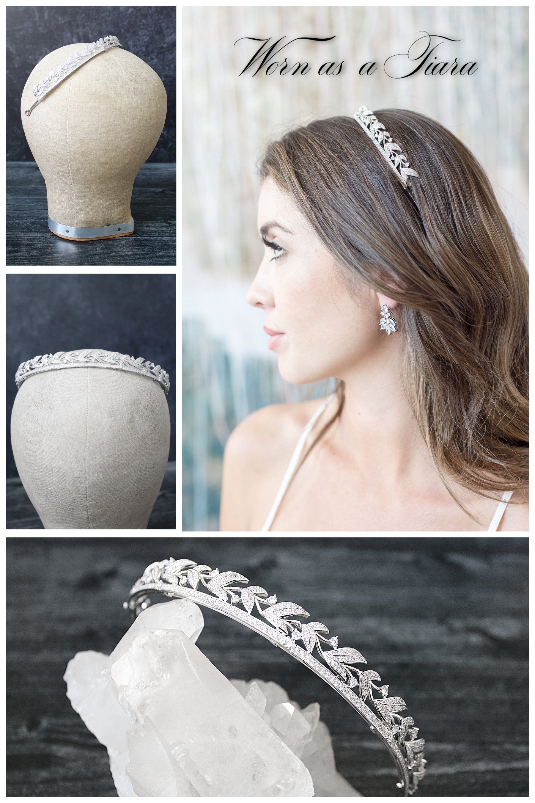LADY VIOLET Simulated Diamond Wedding Tiara - Elegant Crystal Bridal Crown for Bride, Prom, Pageant, and Special Occasions