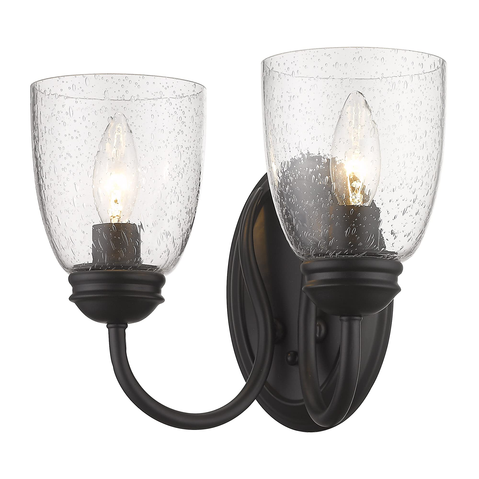 Parrish 2-Light Wall Sconce in Matte Black with Seeded Glass - Modern Wall Lighting Fixture for Bedroom, Living Room & Hallway