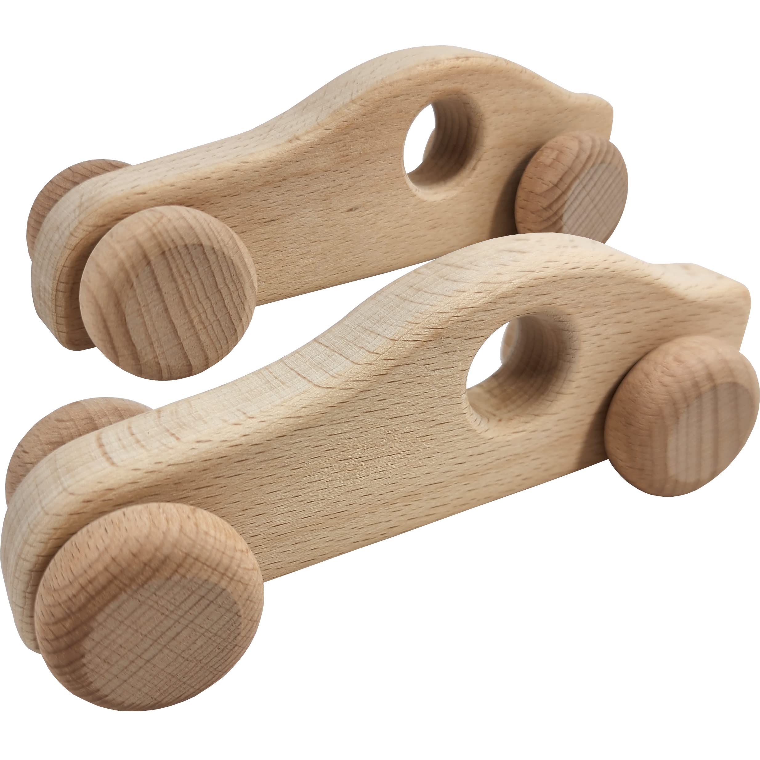 2 Pack Wooden Cars for Toddlers & Babies - Montessori Baby Rattles & Teething Toys - Perfect for Early Learning, Sensory Play & Travel Entertainment