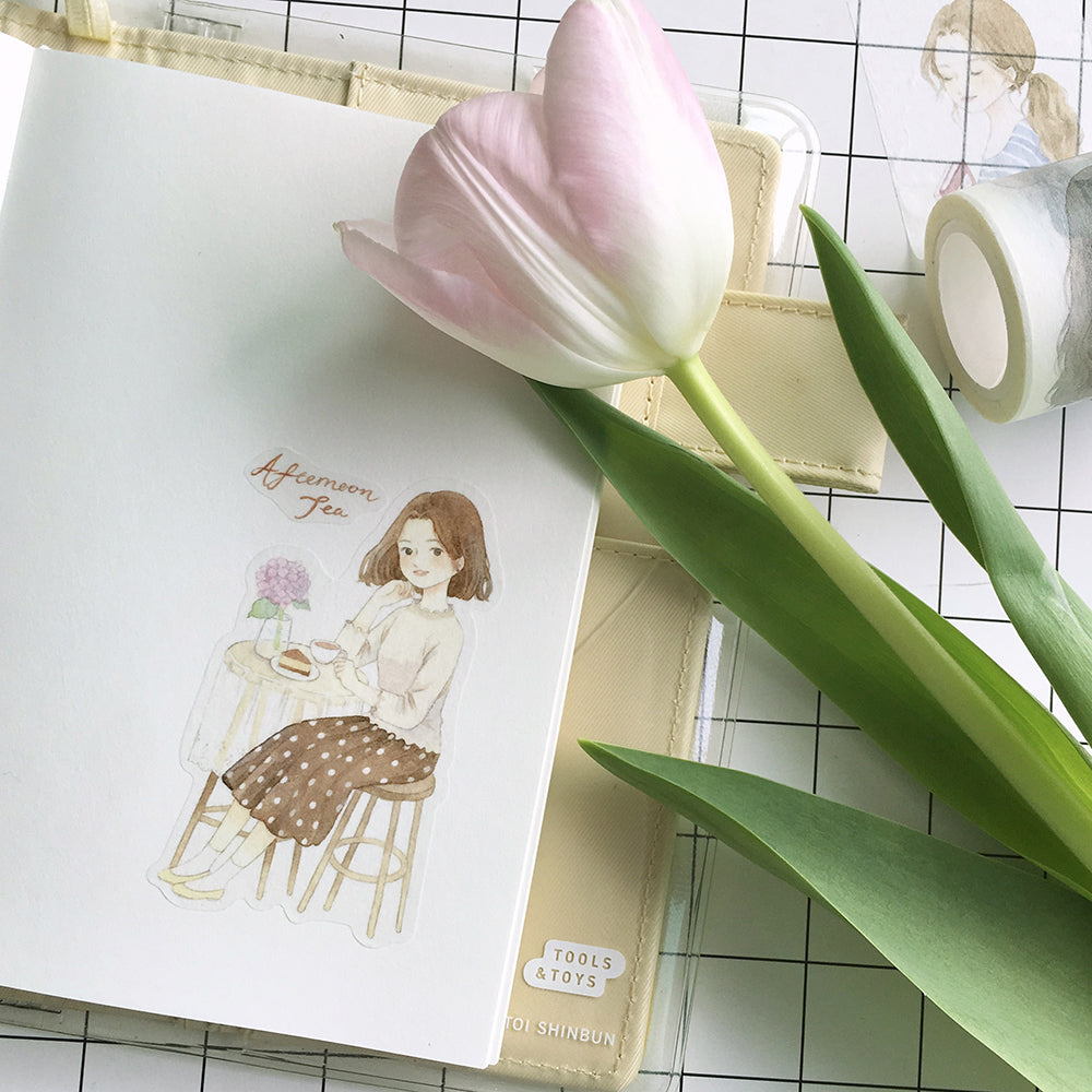 Gentle Whisper Girl Sticker Sheet A6 (Set of 4) - Cute Kawaii Decals for Planners, Journals, Scrapbooks & DIY Crafts
