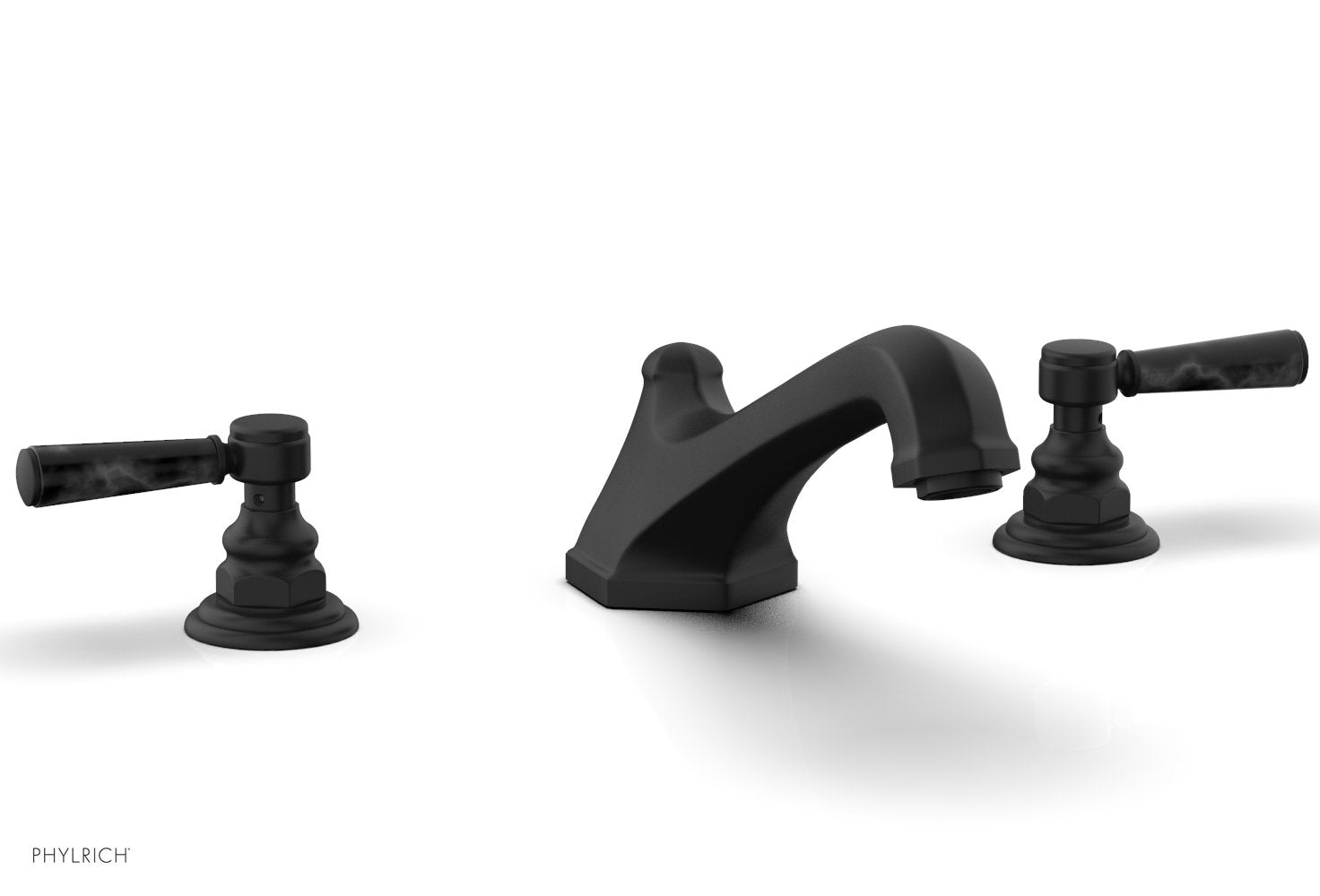 HEX TRADITIONAL Deck Tub Set with Black Marble Lever Handles - 500 42 - Perfect for Bathroom Renovations & Spa-Like Retreats