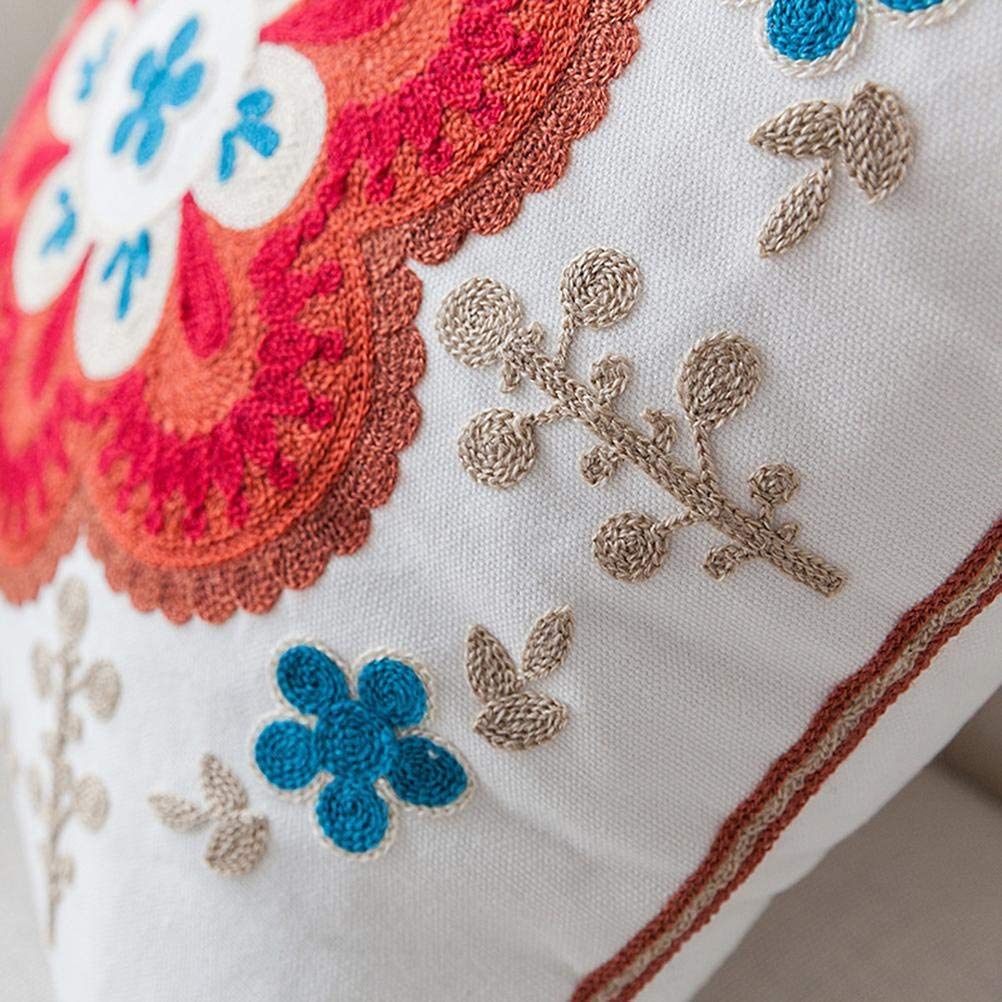 Handmade Bohemian Flower Embroidered Cushion Cover Set of 2 - 18x18 Inch (45x45cm) Blue Floral Pillow Covers for Sofa, Bed, Car & Home Decor - Perfect Housewarming Gift & Boho Chic Decoration