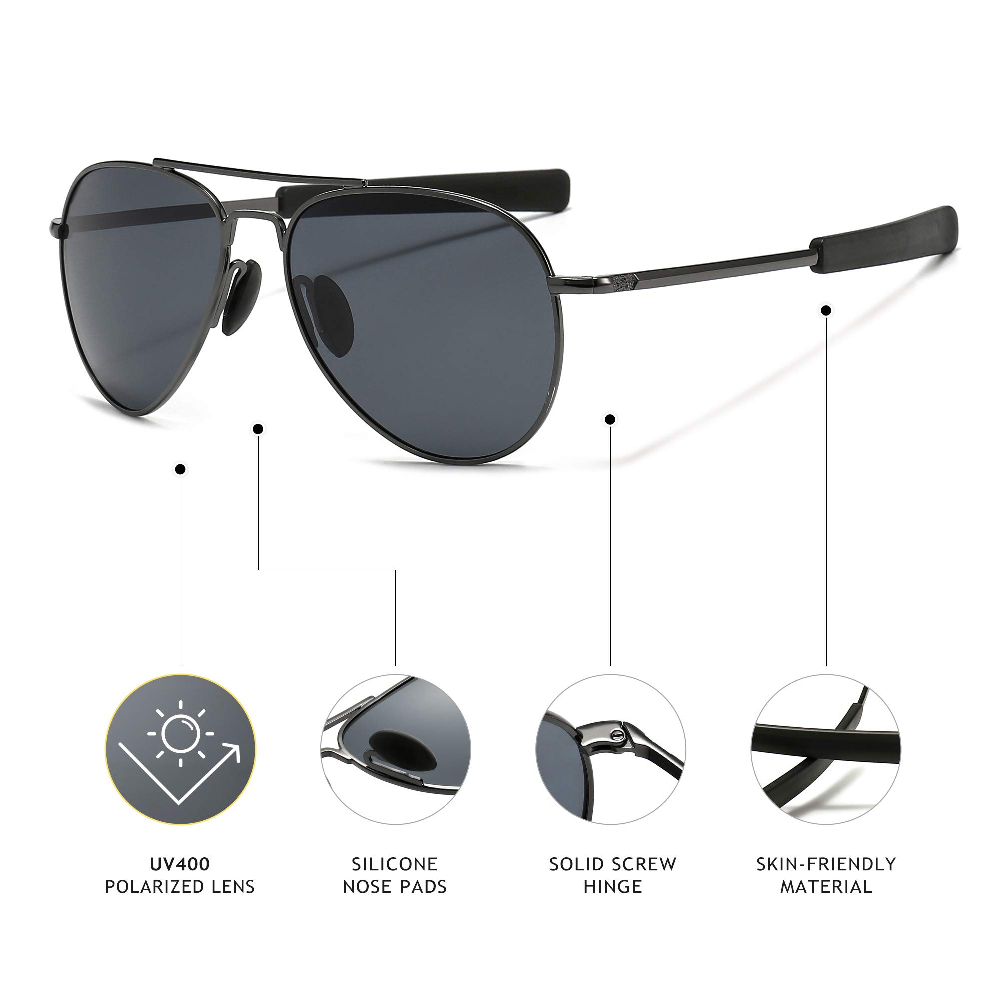SUNGAIT Polarized Aviator Sunglasses for Men - Military Style, 100% UV400 Protection - Perfect for Driving, Outdoor Sports & Fashion Accessories