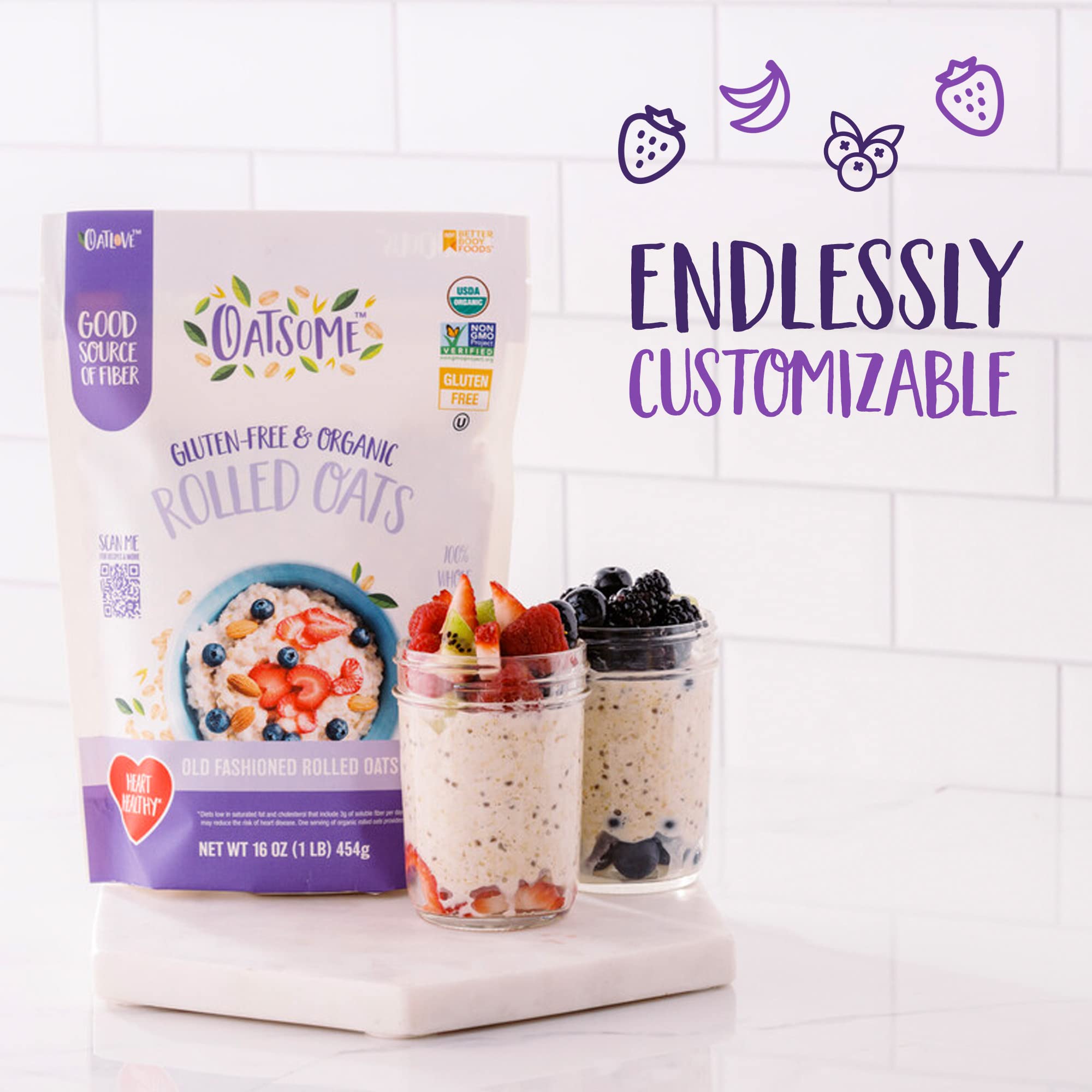 Organic Rolled Oats 1lb Bag - Gluten-Free Whole Grain Oats for Oatmeal, Baking & Granola - Healthy Breakfast, Smoothie Bowls & Energy Bars