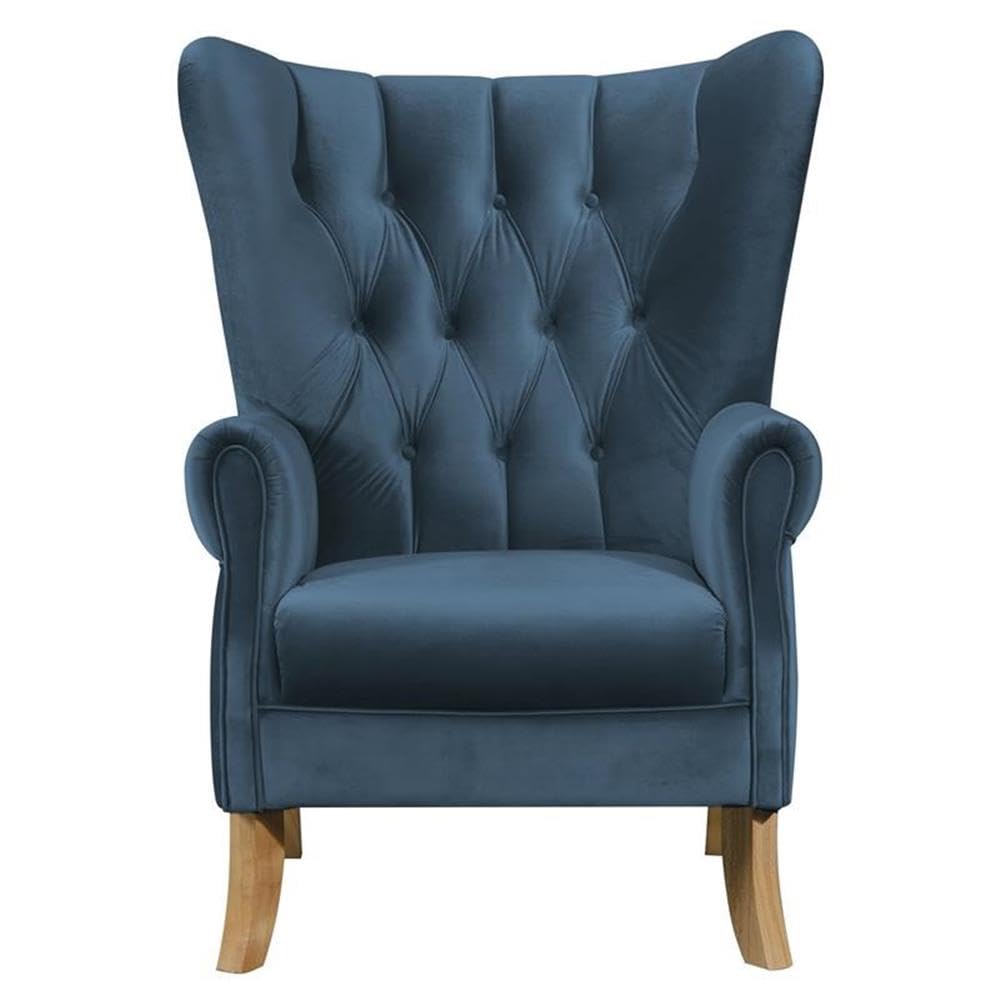 Acme Adonis Button Tufted Wingback Accent Chair - Luxe Azure Blue Velvet Upholstery for Living Room, Bedroom & Home Office Decor