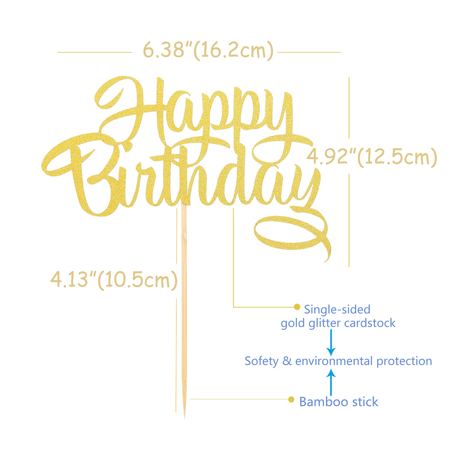 Gold Happy Birthday Cake Topper - Glitter Cake Decoration for Birthday Parties, Photo Booth Props & Cake Smash Supplies | Perfect for Weddings, Baby Showers & Celebrations