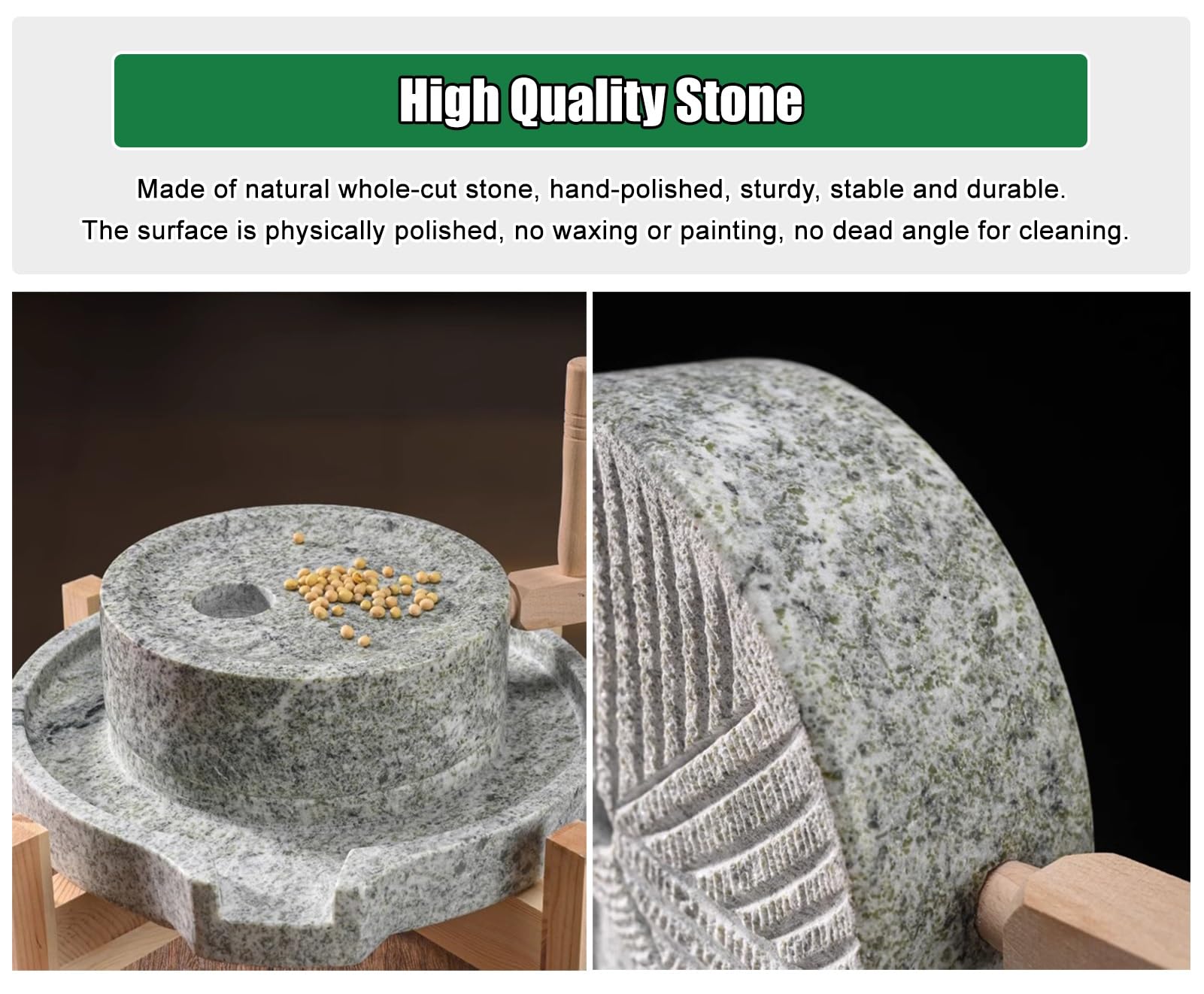 Premium Hand Grain Mill Stone Grinder - Wet & Dry Bluestone Mill for Wheat, Rice, Beans & Spices | Home Kitchen Flour Grinder for Fresh Powder | Perfect for Baking, Camping & Emergency Food Prep