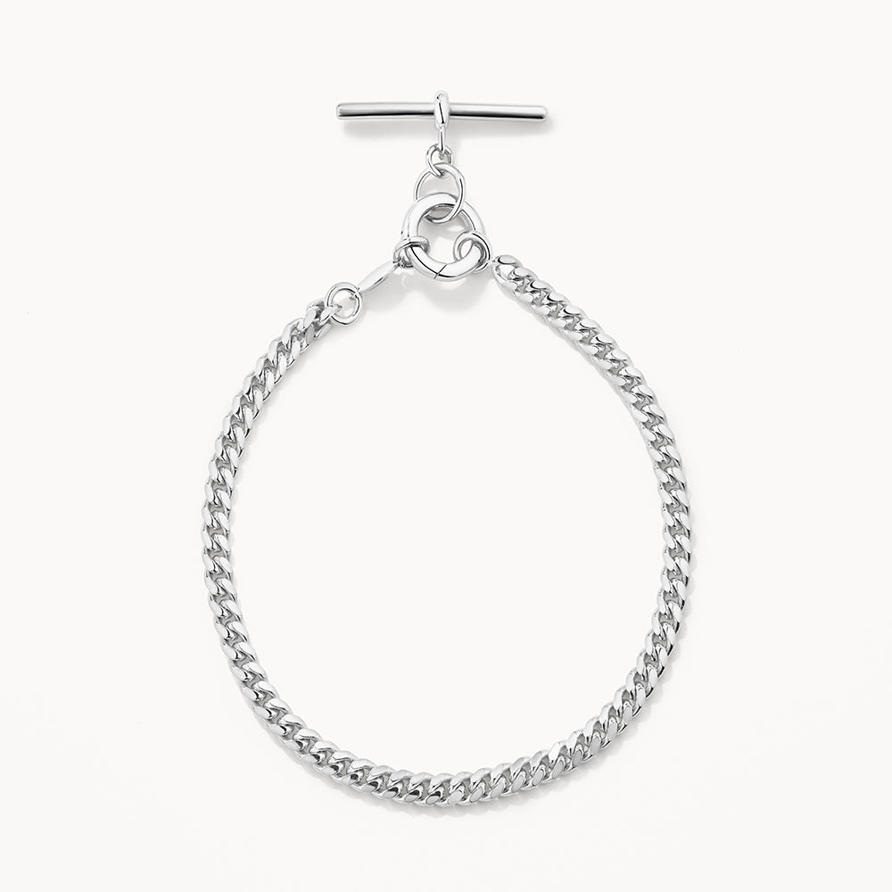 Silver Fob Curb Chain Bracelet for Women - Elegant Adjustable Vintage Charm Bracelet for Daily Wear, Gift Giving & Special Occasions