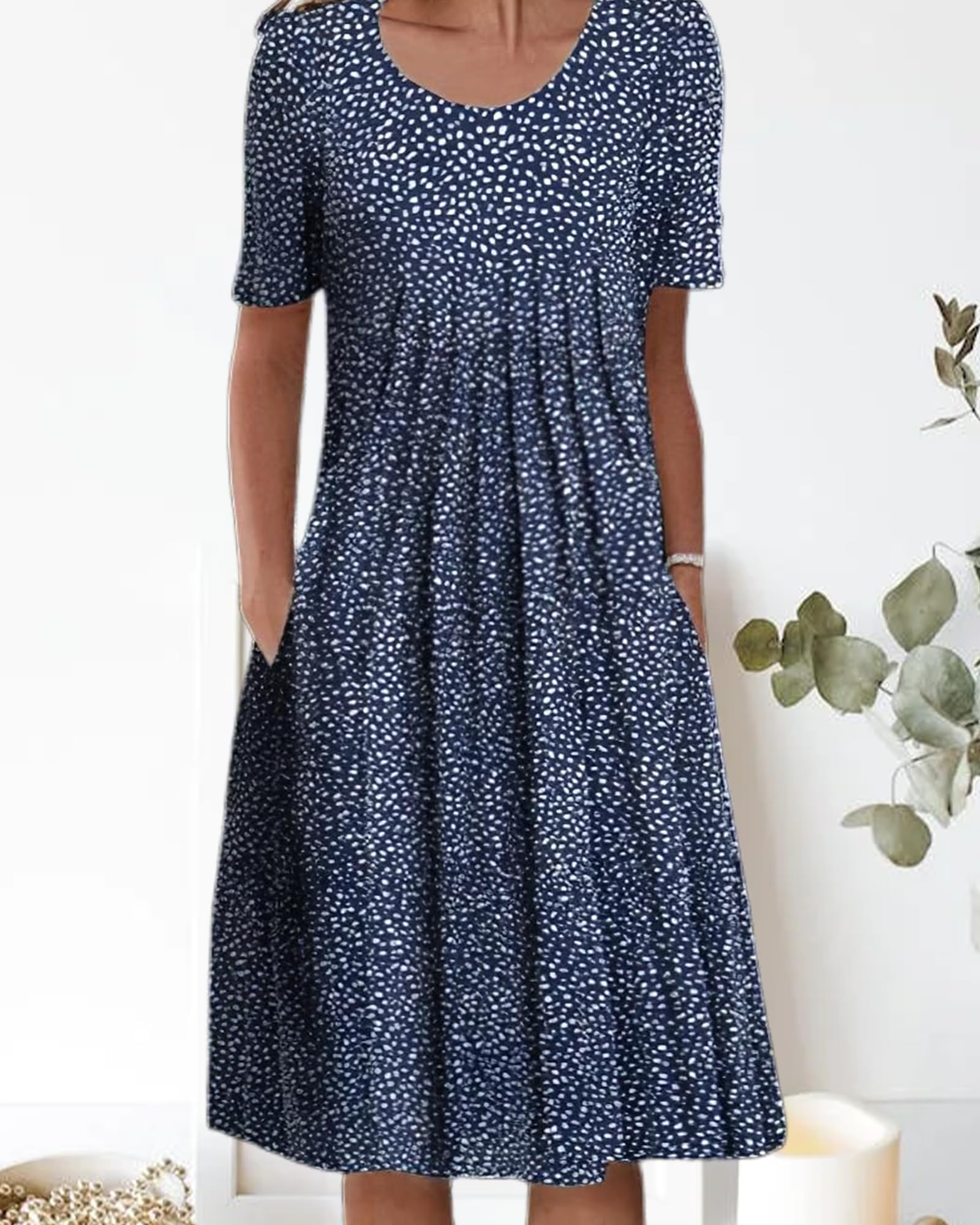 Women's Boho Floral Print Short Sleeve T-Shirt Dress - 2024 Summer Casual Loose Swing Midi Dress with Pockets | Perfect for Beach Vacations, Music Festivals & Everyday Wear