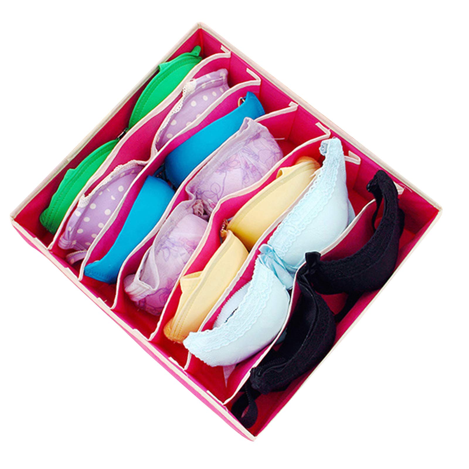 Large Capacity Underwear Storage Basket - 7 Compartment Organizer Box for Drawer, Closet & Bedroom (Rose Red) | Perfect for Socks, Bras & Accessories Organization