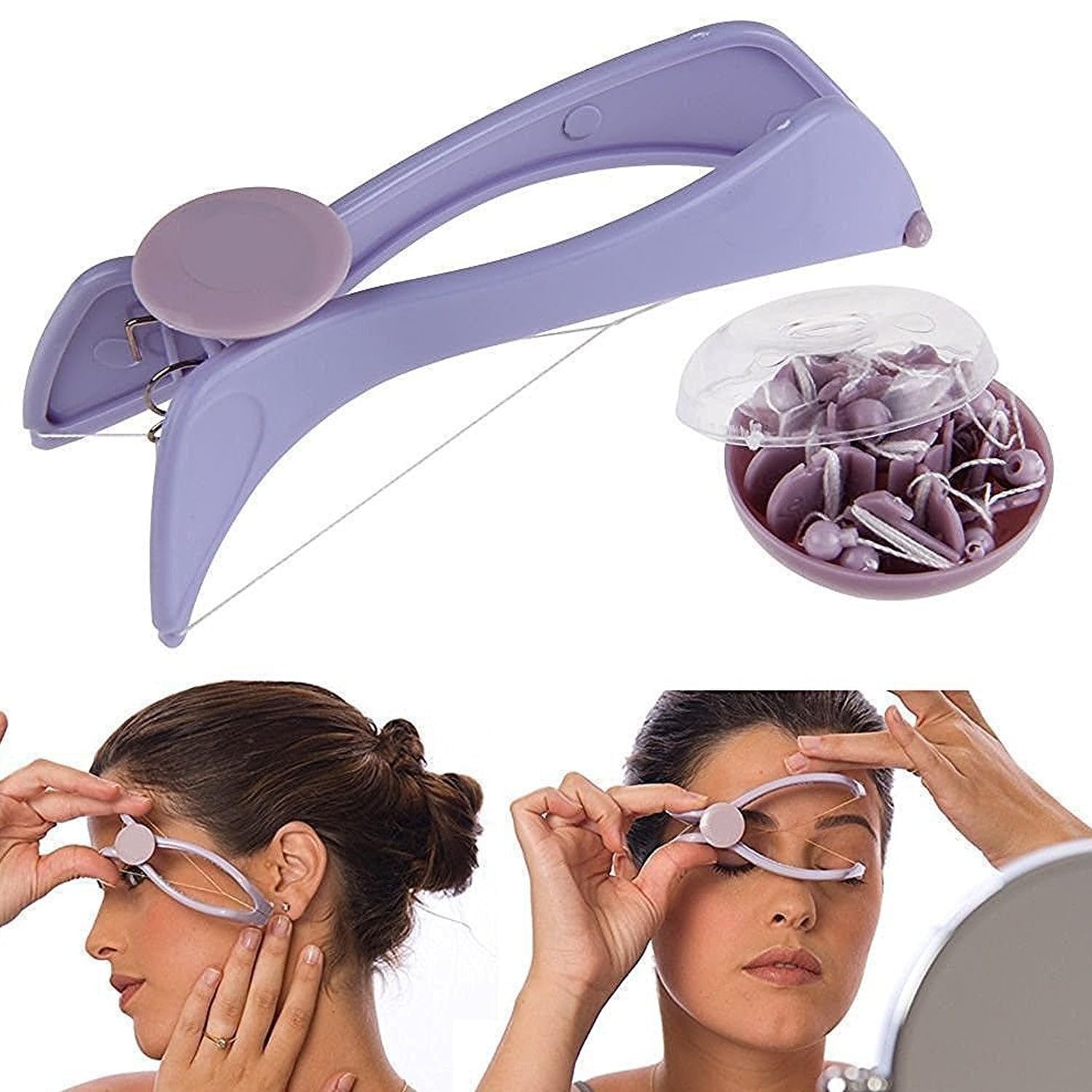SLIQUE Painless Eyebrow Threading Kit - Upper Lip, Face & Body Hair Remover with Manual Tweezers & Shaver System | At-Home Hair Removal for Smooth Skin | Perfect for Eyebrow Shaping, Facial Hair Removal & Body Grooming