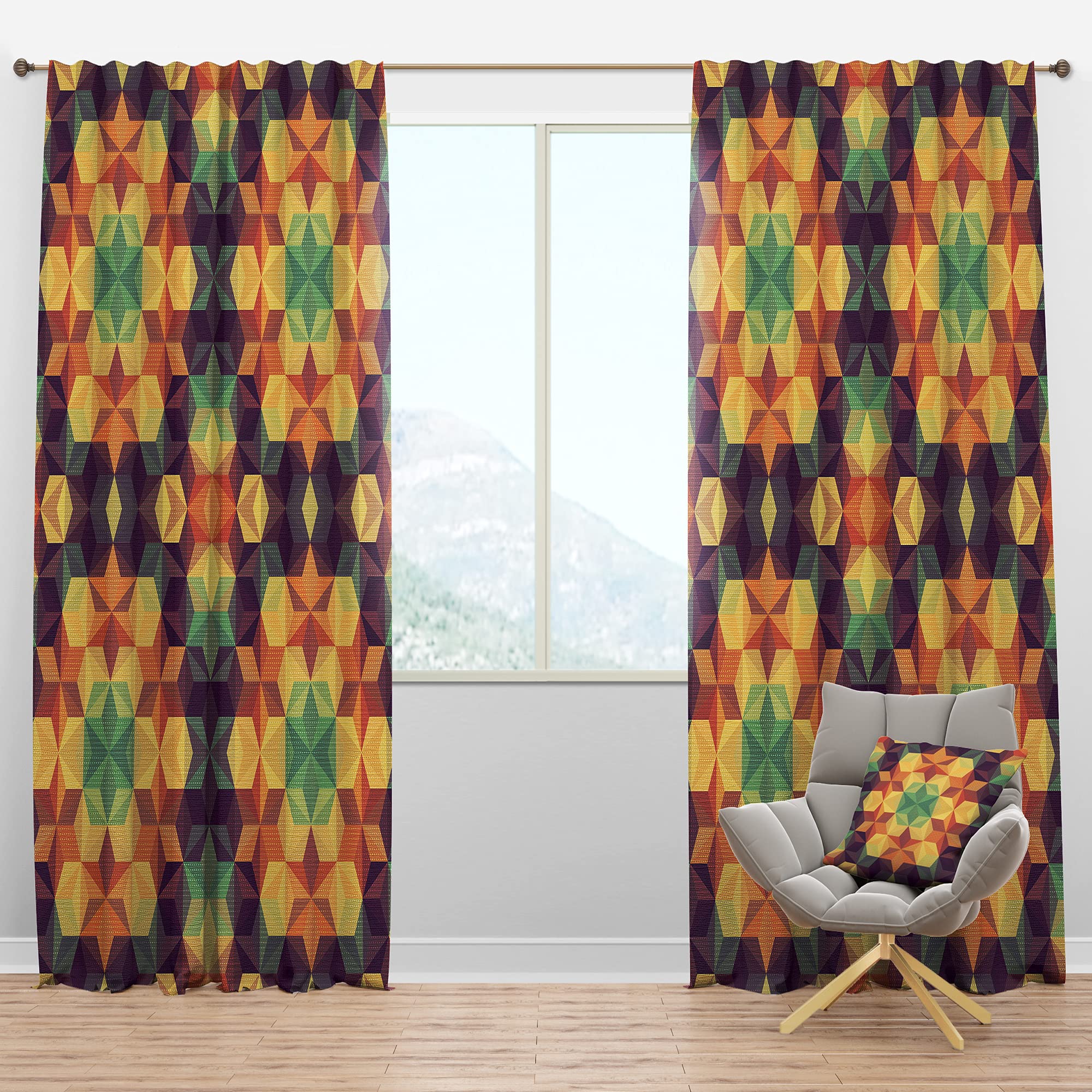 DesignQ Blackout Curtains 'Triangular Geometry Mosaic' - Thermal Insulated Single Panel (52x63 inches) for Bedroom & Living Room - Noise Reducing & Energy Saving Window Drapes for Better Sleep & Home Decor