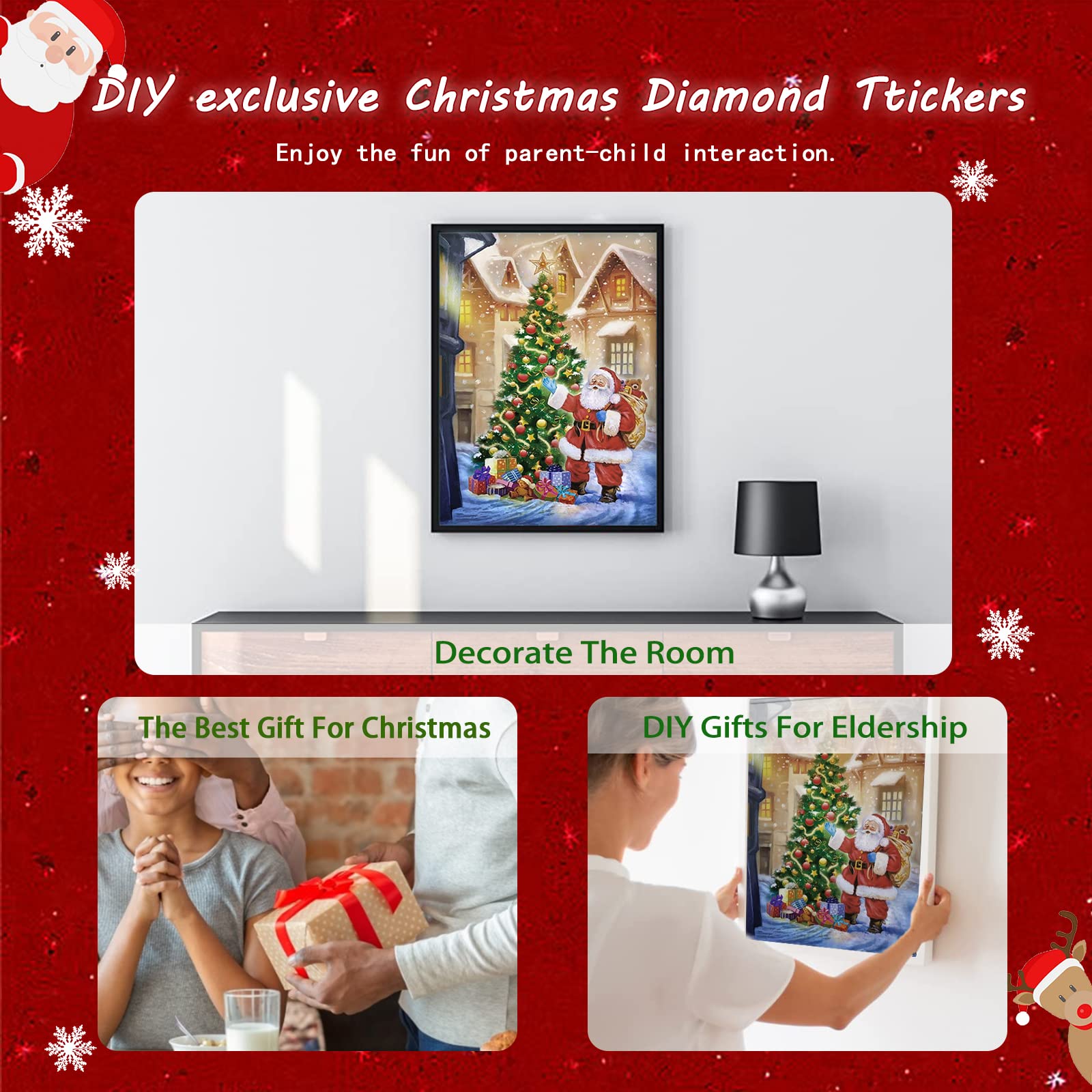 5D DIY Diamond Painting Kits for Adults - Christmas Santa Claus Diamond Art, 12x16 Inch Home Wall Decor, Perfect Holiday Craft Gift for Family & Friends | Great for Relaxation, Stress Relief & Creative Home Decoration
