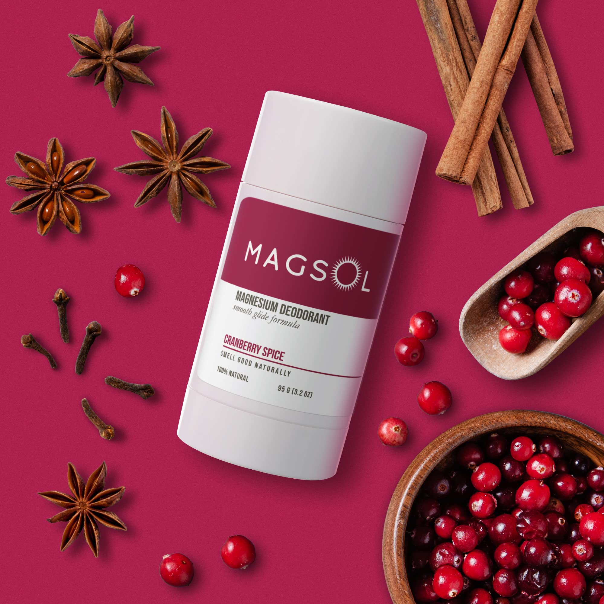 MAGSOL Natural Deodorant for Women & Men - Aluminum Free, Baking Soda Free, Hypoallergenic for Sensitive Skin (Cranberry Spice) | Ideal for Gym, Work & Daily Freshness