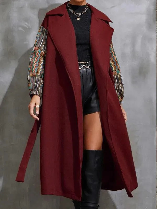 Women's Wool Lapel Coat - Loose Fit Long Trench Coat for Fall & Winter - Elegant Outerwear for Office, Dating & Casual Wear