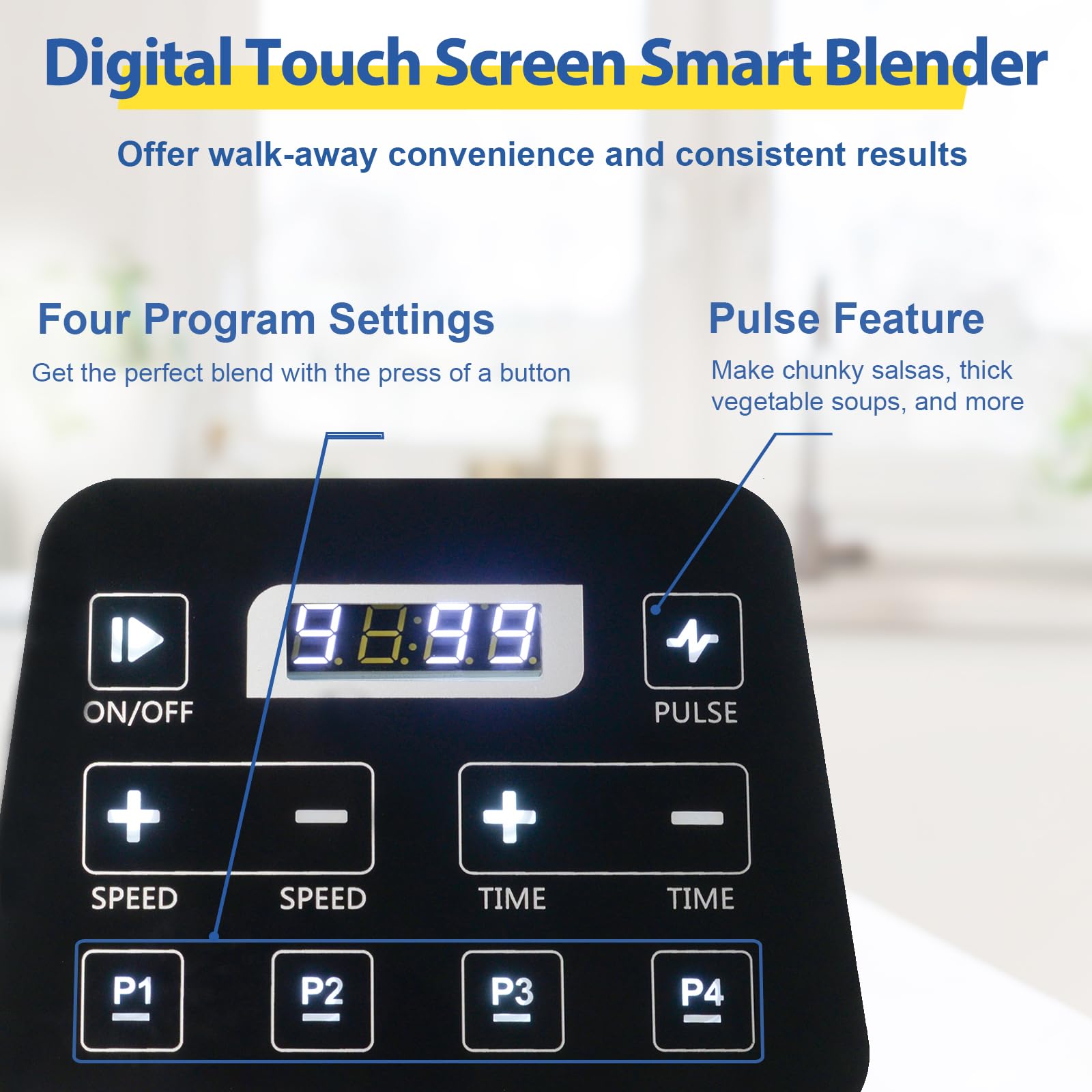 CRANDDI 2200W Commercial Smart Blender with Digital Touch Screen - 52oz BPA-Free Pitcher, 4 Preset Programs for Smoothies, Juices, Frozen Drinks & Meal Prep - Quiet Shield Technology, Removable Cover (K80TS, Black) - Perfect for Home Kitchens, Restaurants & Smoothie Bars