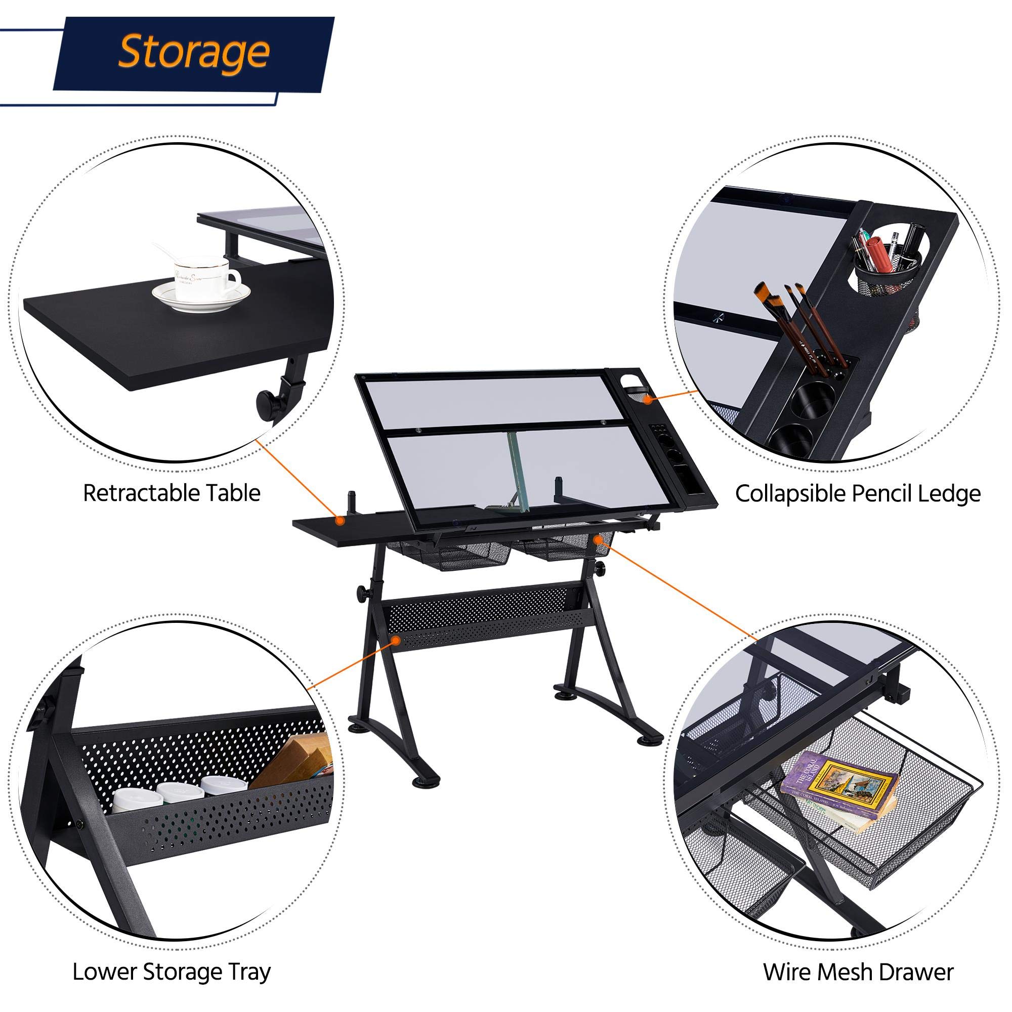 Yaheetech Adjustable Drafting Table with Stool - Art Desk for Painting & Crafting at Home