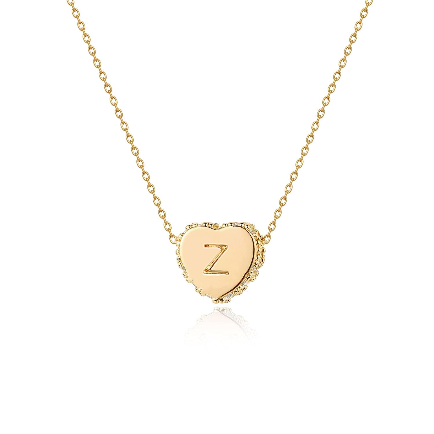 14K Gold Plated Tiny Initial Heart Necklace - Handmade Dainty Letter Pendant Necklace for Women | Valentine's Gift, Anniversary Present, Everyday Elegant Jewelry