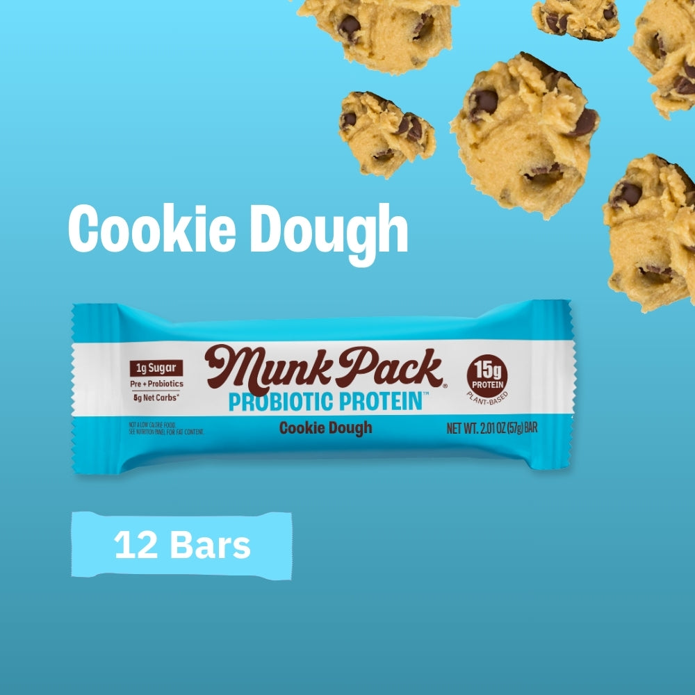 Cookie Dough Probiotic Protein Bar - 12 Pack | High Protein Snack for Weight Loss & Gut Health | Perfect for Gym, Hiking & On-the-Go Nutrition