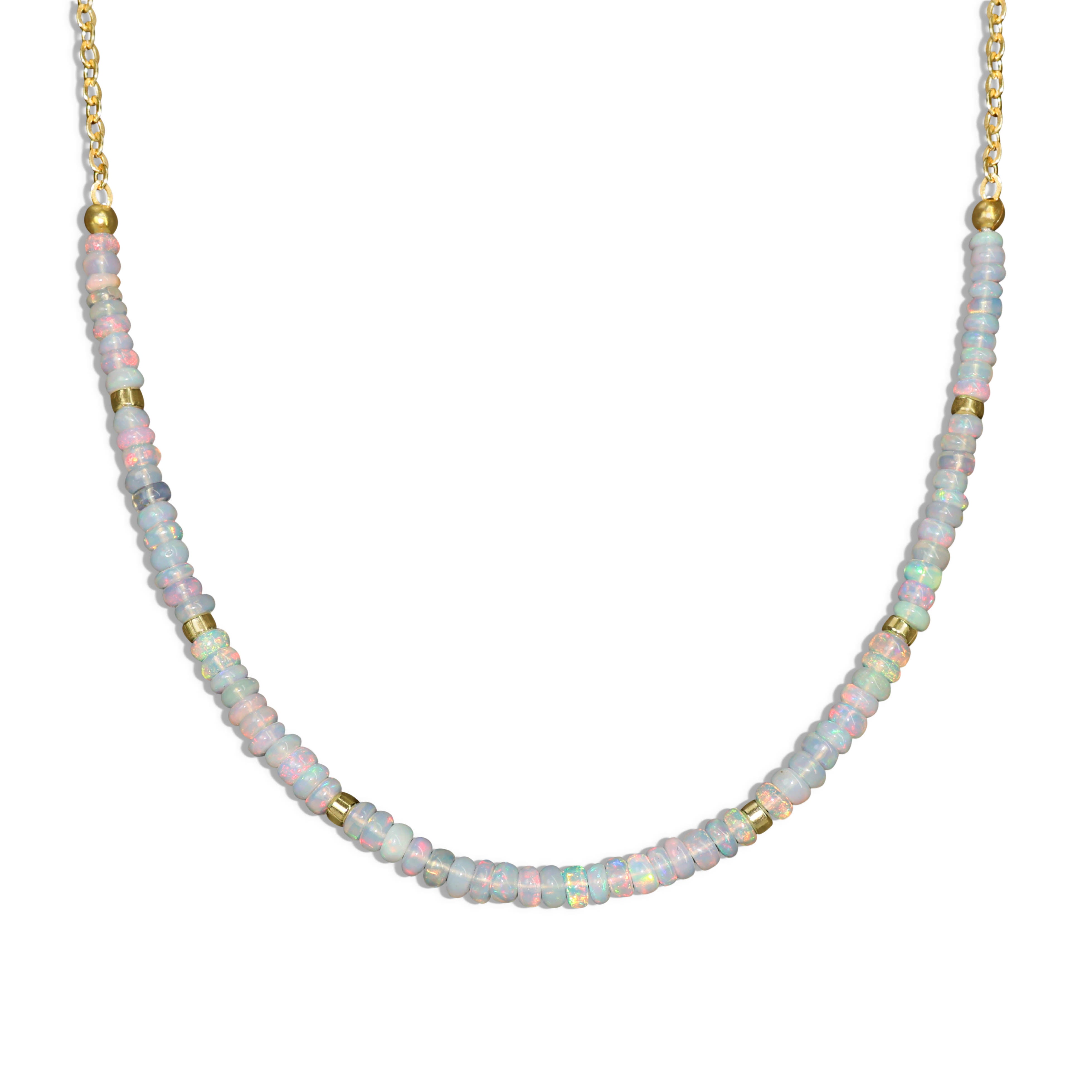Fire Opal Beads Necklace - Sterling Silver & Gold Plated Chain Jewelry for Women, Elegant Circular Beaded Necklace for Party, Wedding & Everyday Wear