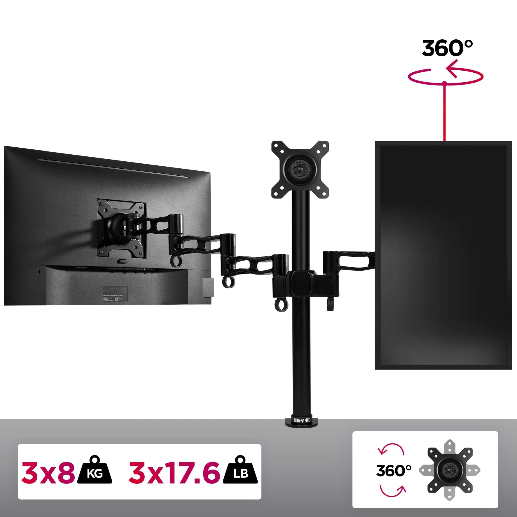 Duronic DM353 Triple Monitor Arm Stand - Adjustable 3 Monitor Mount for 13-22