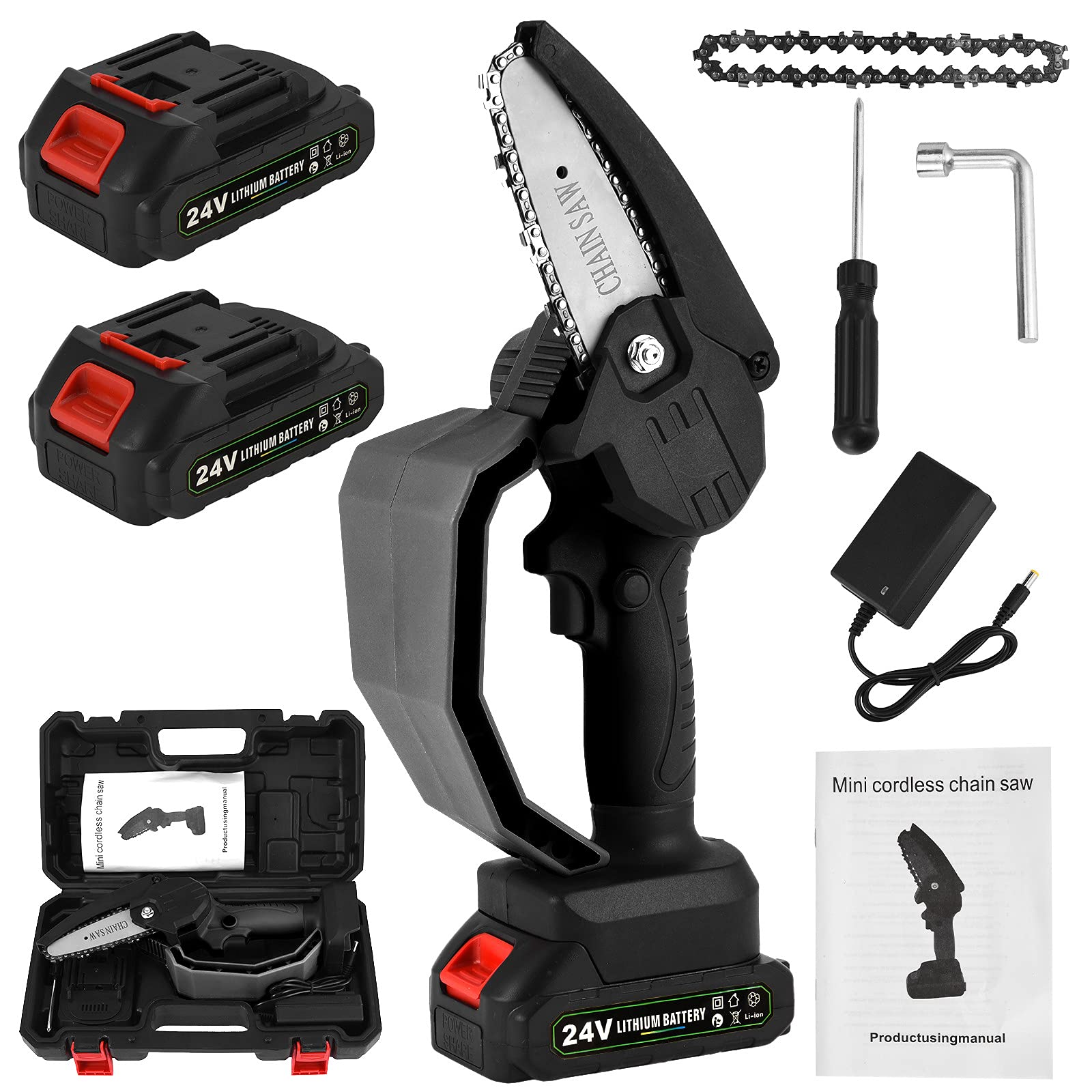 24V 350W Cordless Electric Chain Saw - Mini One-Hand Wood Cutter for Woodworking & DIY Projects
