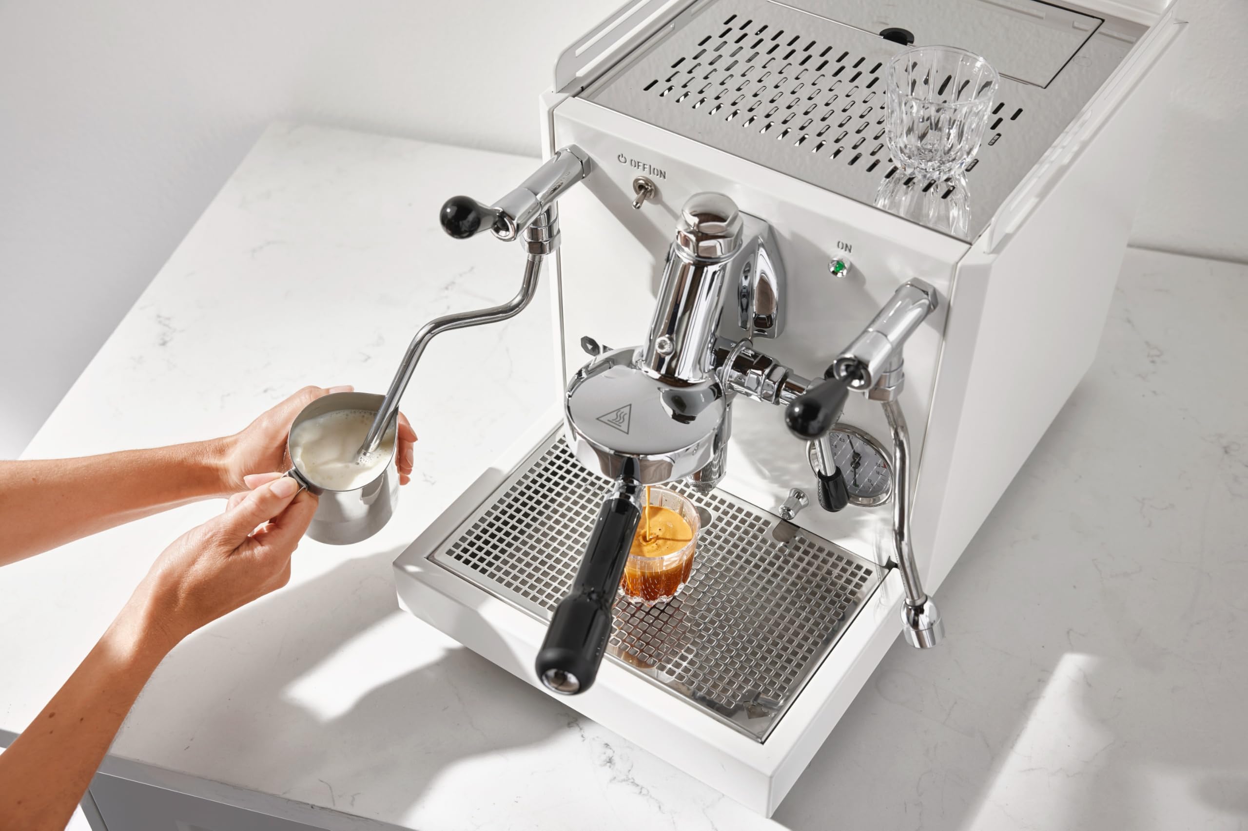Diletta Alto Dual Boiler Espresso Machine with PID & Flow Control | Adjustable OPV & Shot Timer | Professional Home & Cafe Use (White) | Perfect for Latte, Cappuccino & Espresso Drinks