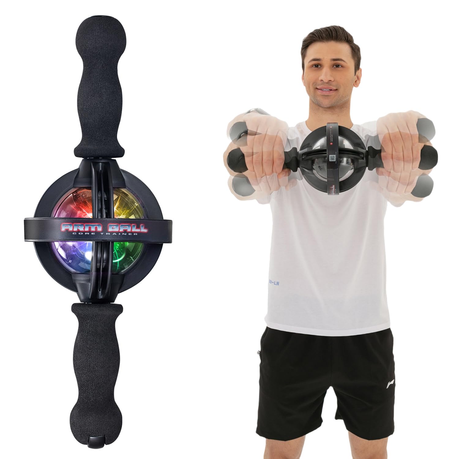 Gyro Ball Core Trainer with Handle - Arm & Forearm Strengthener for Muscle & Bone Strength - LED Light for Fitness & Rehabilitation Training