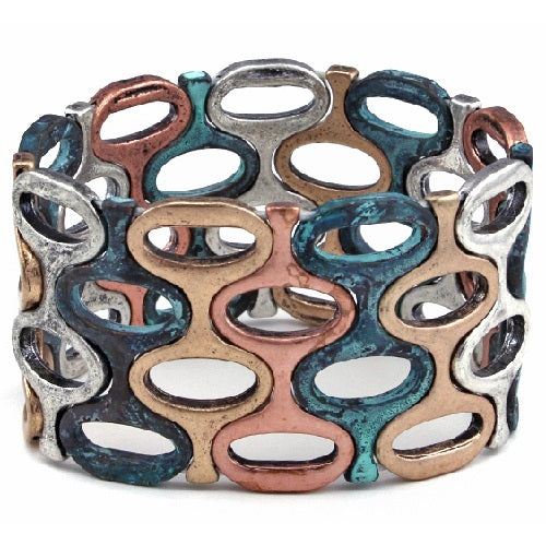 Vintage Chunky Mixed Metal Bracelet with Patina Finish - Boho Chic Jewelry for Women, Perfect for Layering & Everyday Wear