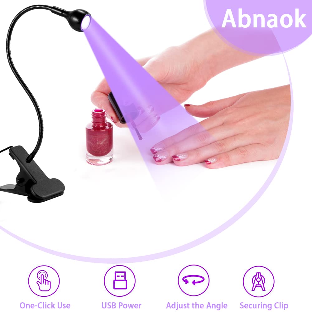 Abnaok USB 3W LED UV Ultraviolet Phone Glue Curing Lamp - Portable UV Nail Lamp for Gel Manicures & Phone Repair - Flexible Clamp Desk Light for Home, Salon & DIY Projects - Plug & Play Black