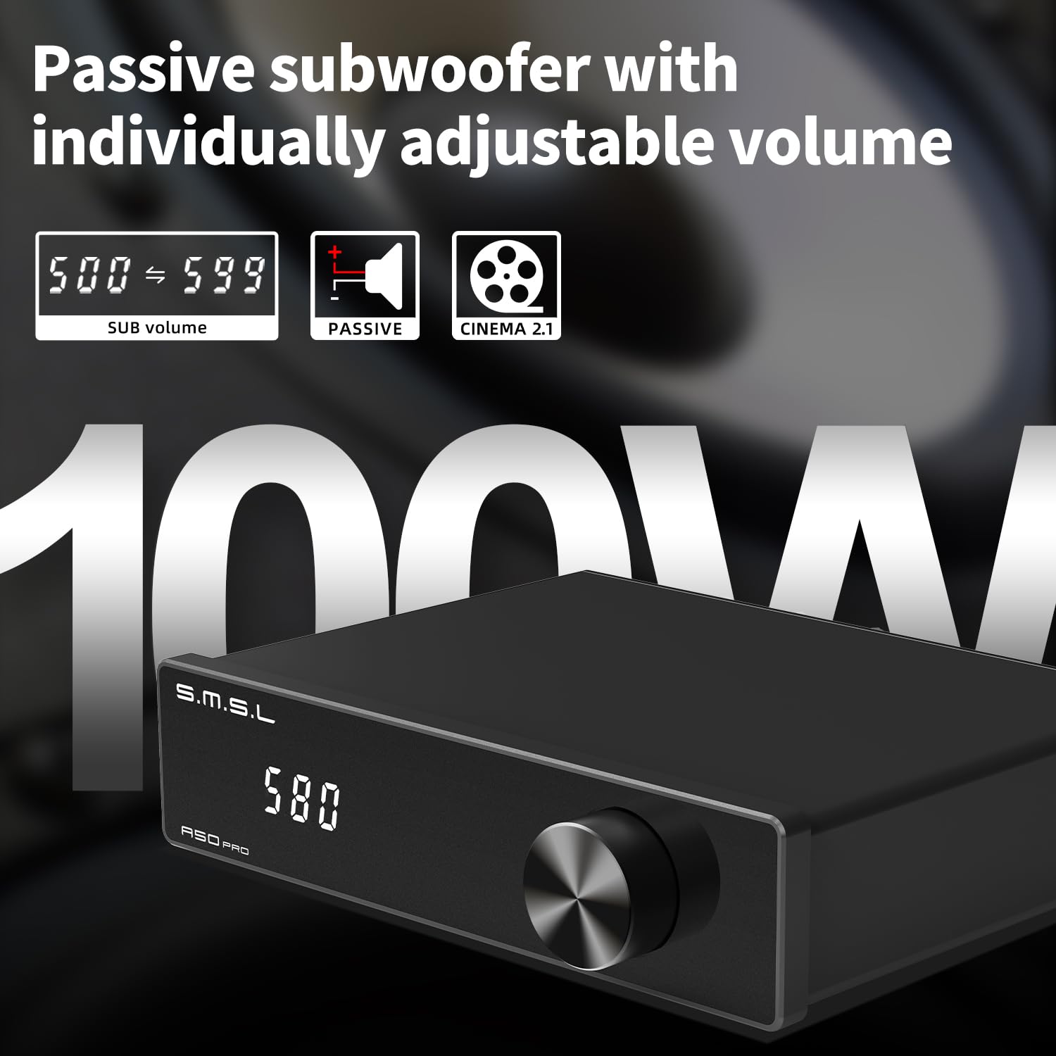 S.M.S.L A50Pro 2.1 Channel HiFi Bluetooth 5.0 Stereo Audio Amplifier with LPF/HPF, 100W Bass Output, HDMI (ARC) Support, MA12070P Chip - Perfect for Home Theater, Gaming & Music Systems