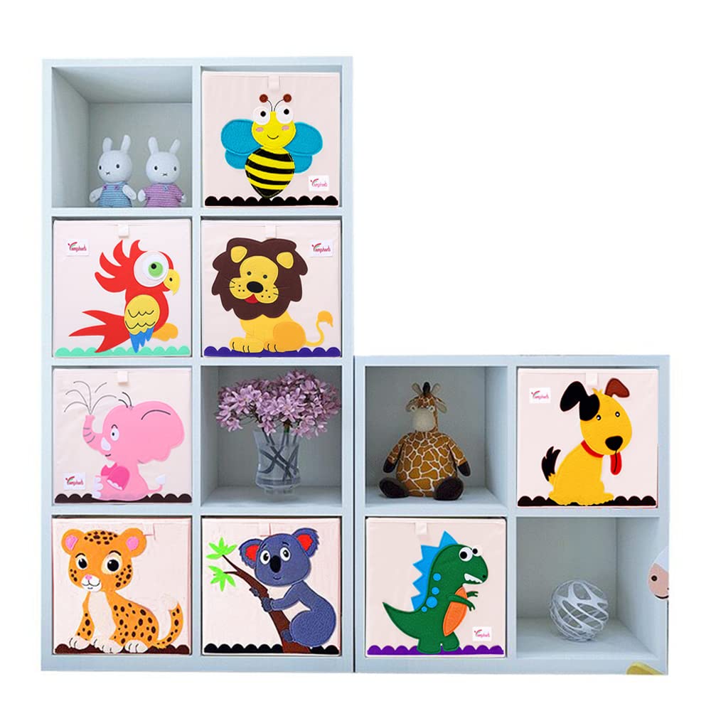 Foldable Animal Toy Storage Box - 2 Pack Collapsible Organizer Bins for Kids Room, Dog & Parrot Design (13x13x13 Inch) - Perfect for Playroom, Nursery, and Bedroom Organization