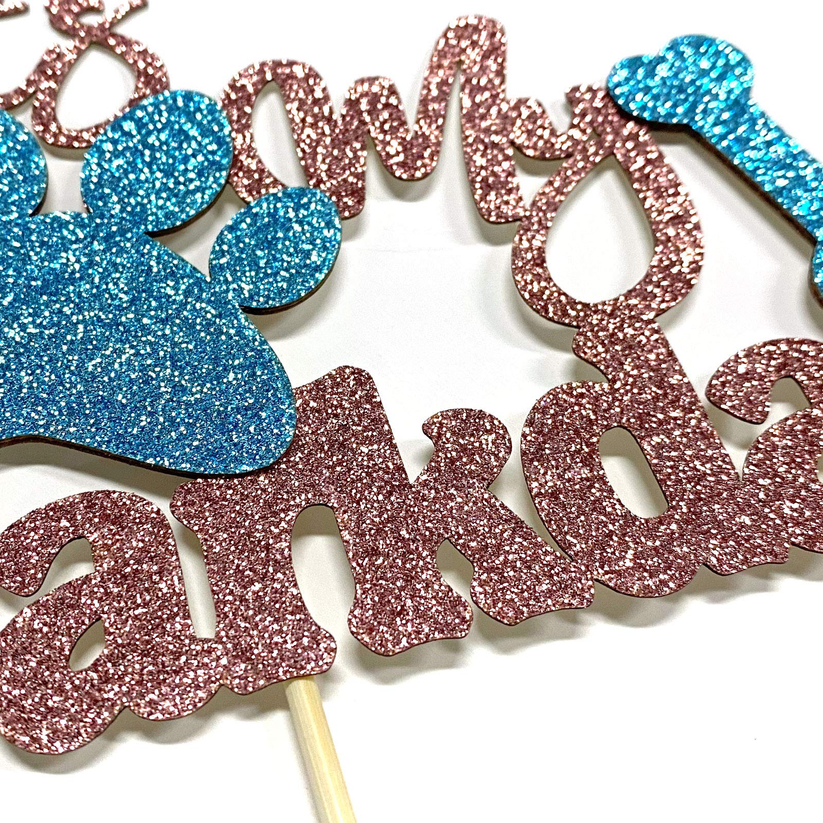 Puppy Birthday Cake Topper - Rose Gold & Blue Glitter Dog Cake Decor for Pet Birthday Party | Perfect for Dog Lovers & Pet Celebration Decorations