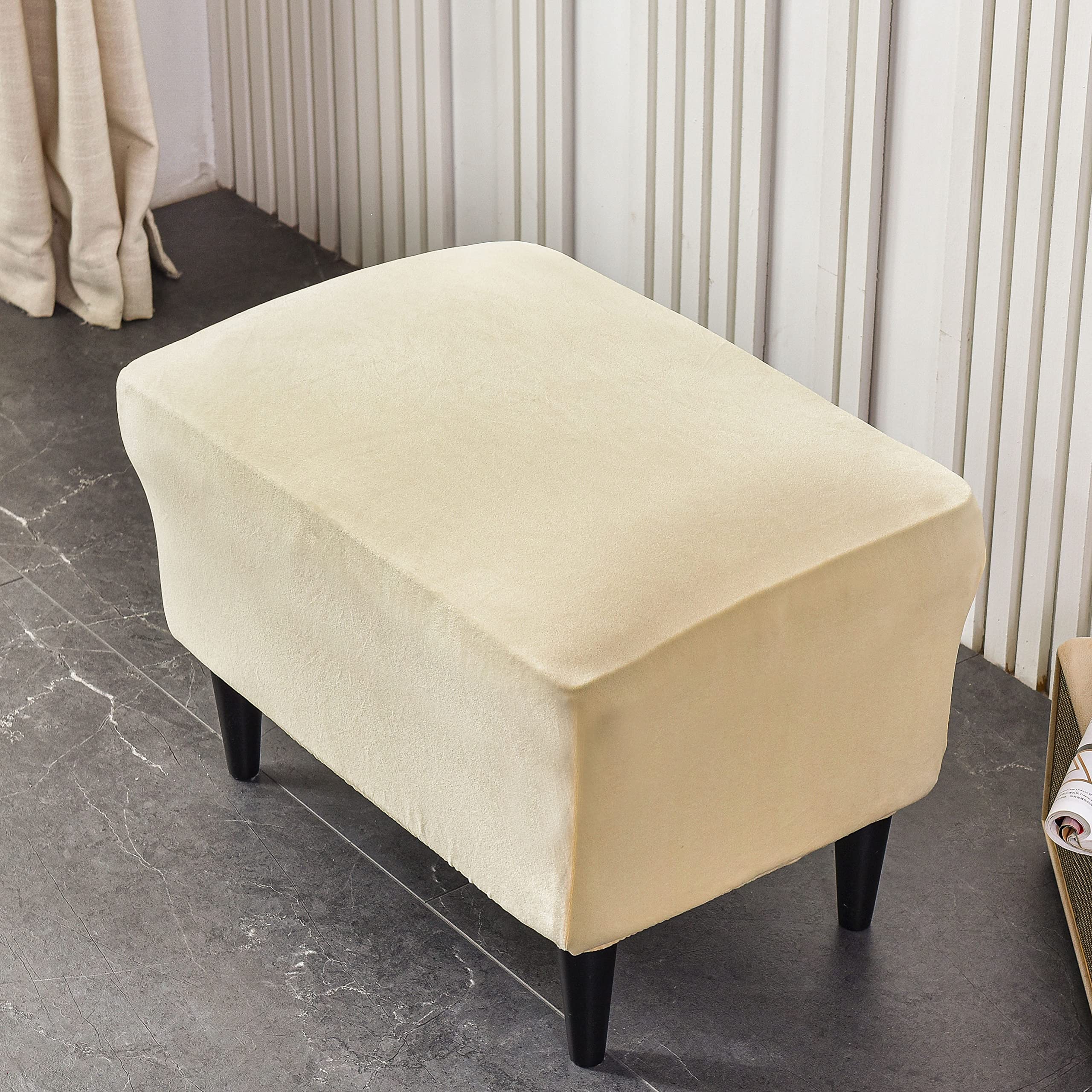 Premium Velvet Ottoman Chair Cover X-Large - Stretchable Rectangle Storage Stool Slipcover with Elastic Bottom for Footrest, Sofa & Furniture Protection (15