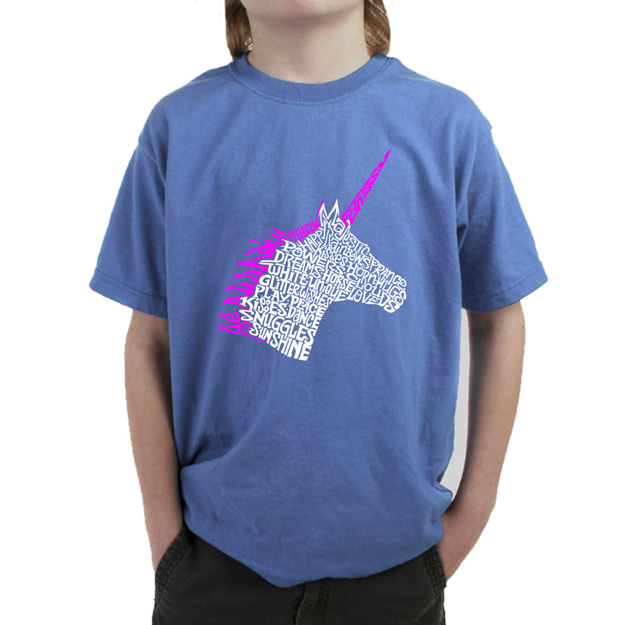 LA POP ART Boys' Word Art Graphic T-Shirt - Unicorn Design | Trendy Kids Fashion for Casual Wear, School & Birthday Parties