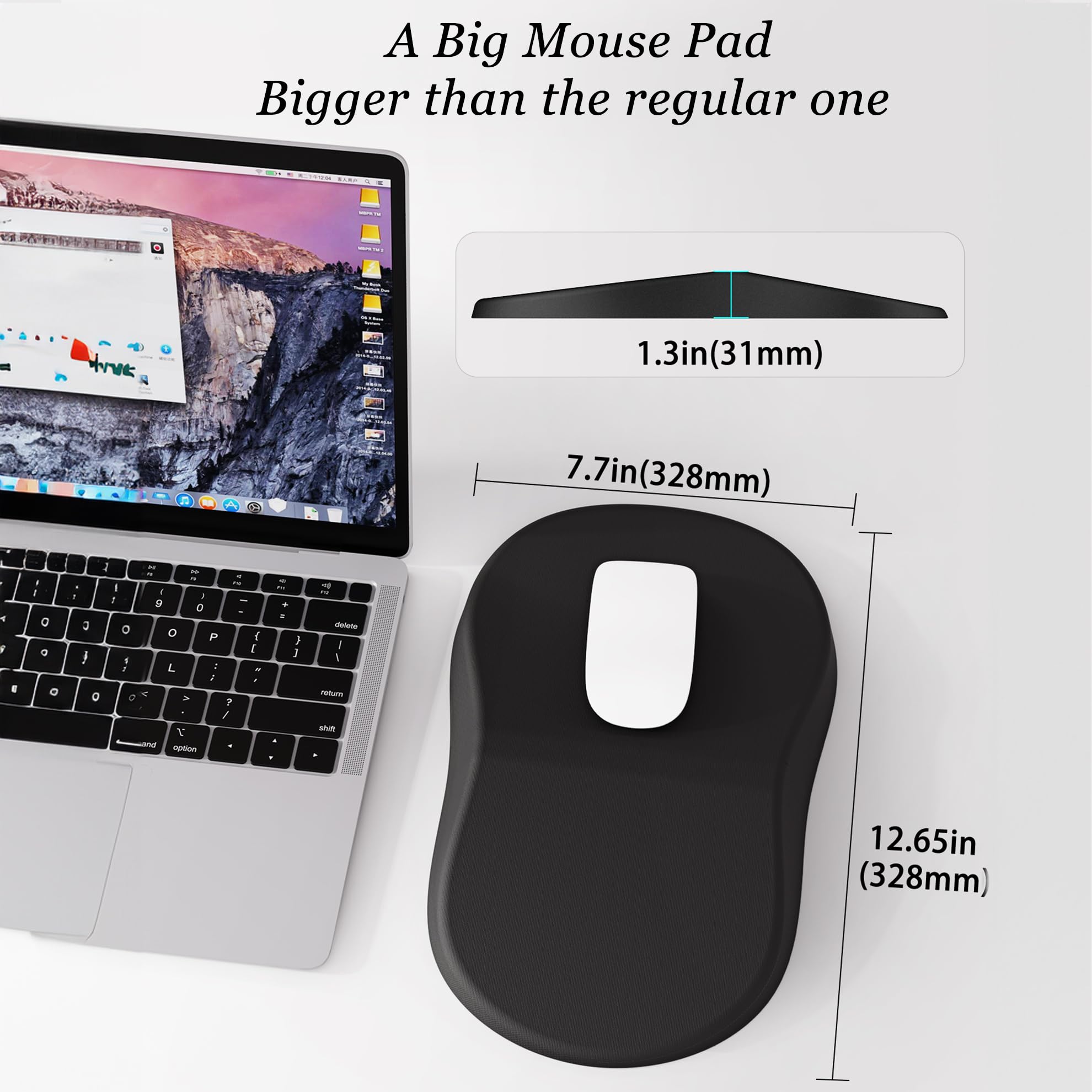 Ergonomic Mouse Pad with Wrist Support - Memory Foam Cushion & Non-Slip PU Base for Pain Relief - Comfortable Computer Mousepad for Office, Home, Gaming & Long Work Sessions (Black)