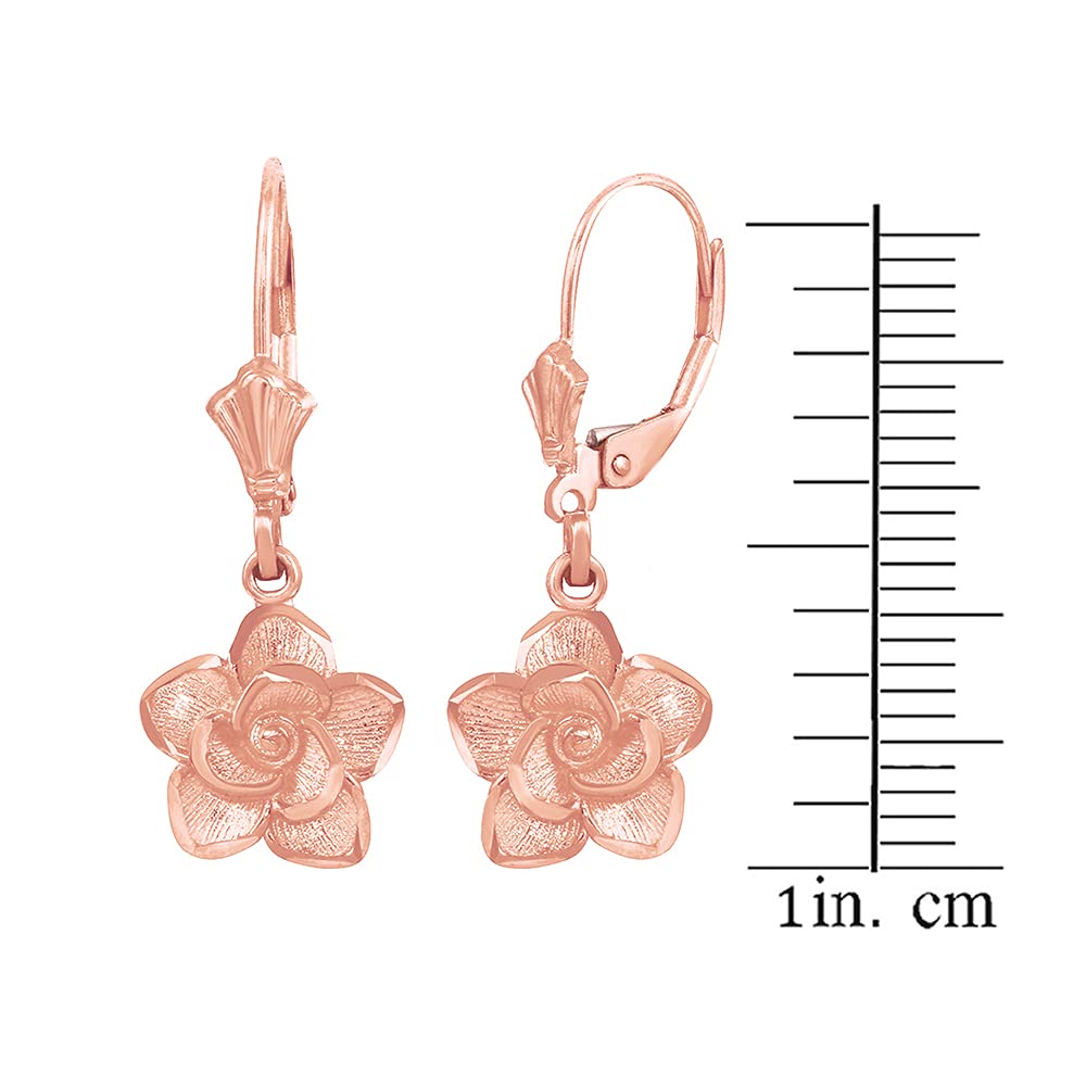 14K Rose, White, or Yellow Gold Rose Flower Leverback Earrings - Certified Solid Gold Dainty Floral Jewelry for Women, Gift for Her, Valentine's Day, Anniversary, Wedding, Party & Special Occasions