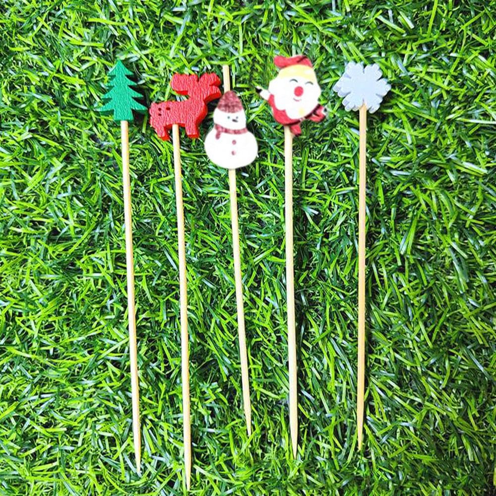 100PCS Christmas Cocktail Picks - Snowflake & Snowman Bamboo Appetizer Toothpicks for Holiday Drinks, Snacks & Fruit | Perfect for Christmas Parties, Charcuterie Boards & Festive Food Decorations