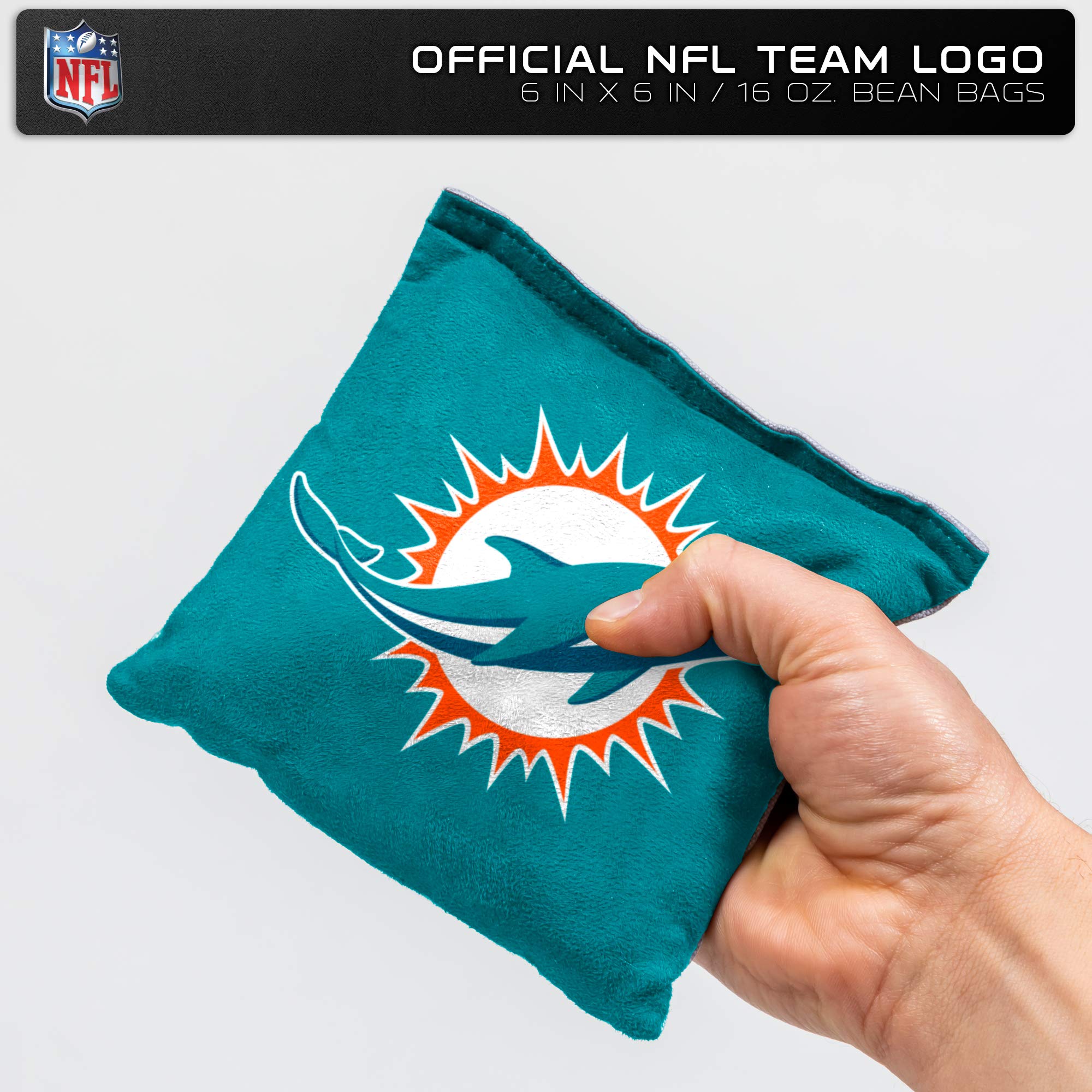 Premium NFL Miami Dolphins Dual-Sided Cornhole Bean Bags 4-Pack - Official Team Logo Toss Bags for Backyard Games, Tailgating & Outdoor Parties