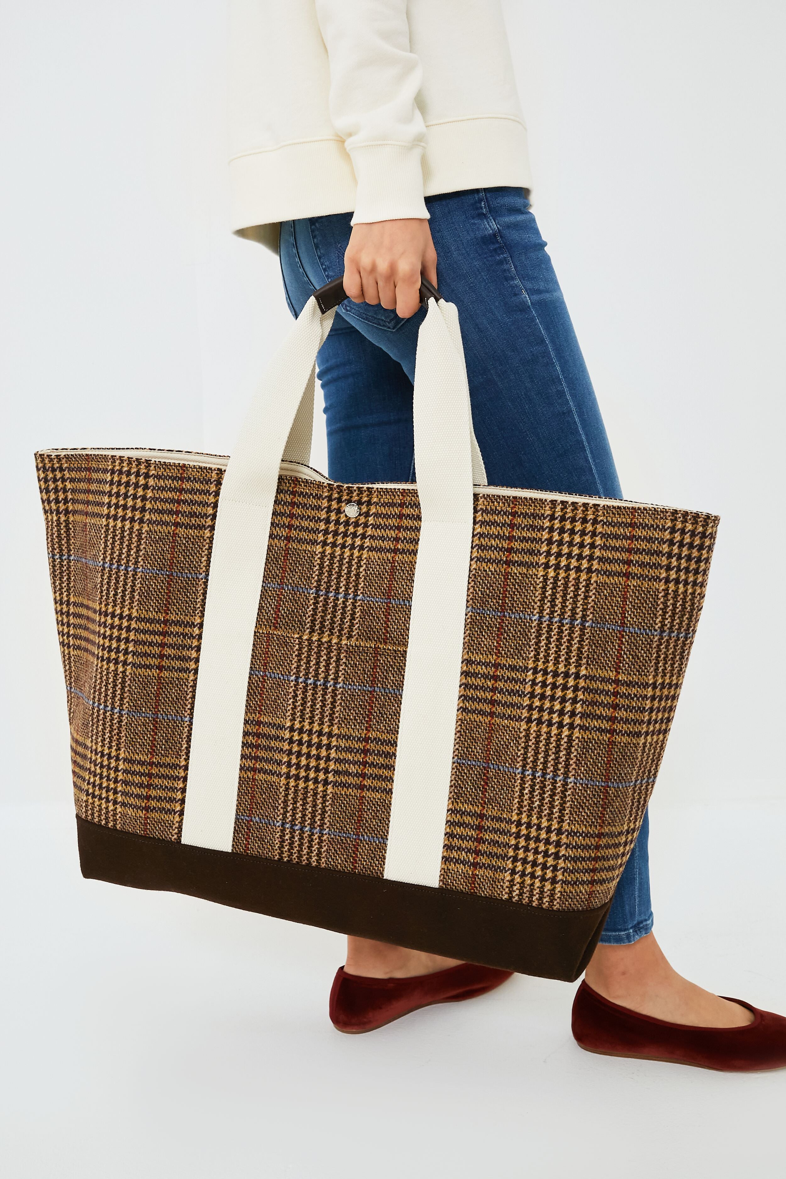 Bordeaux Plaid Extra Large Tool Tote Bag - Durable & Spacious for Work, Travel, and Outdoor Activities
