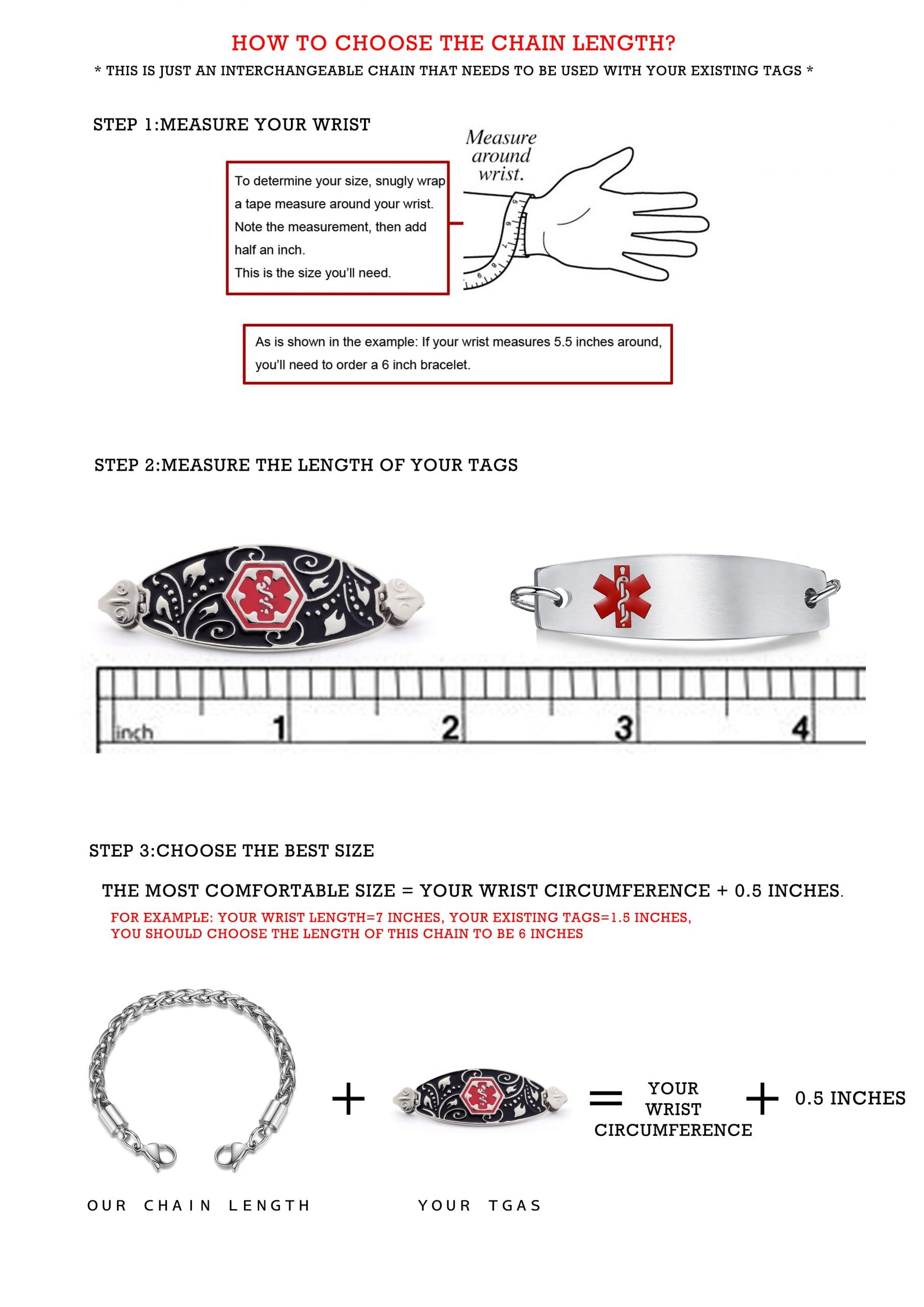 LinnaLove Heart Link Stainless Steel Medical ID Bracelet - Interchangeable Charms for Women & Men - Perfect for Allergies, Diabetes & Emergency Medical Information (Ideal for Daily Wear & Travel)