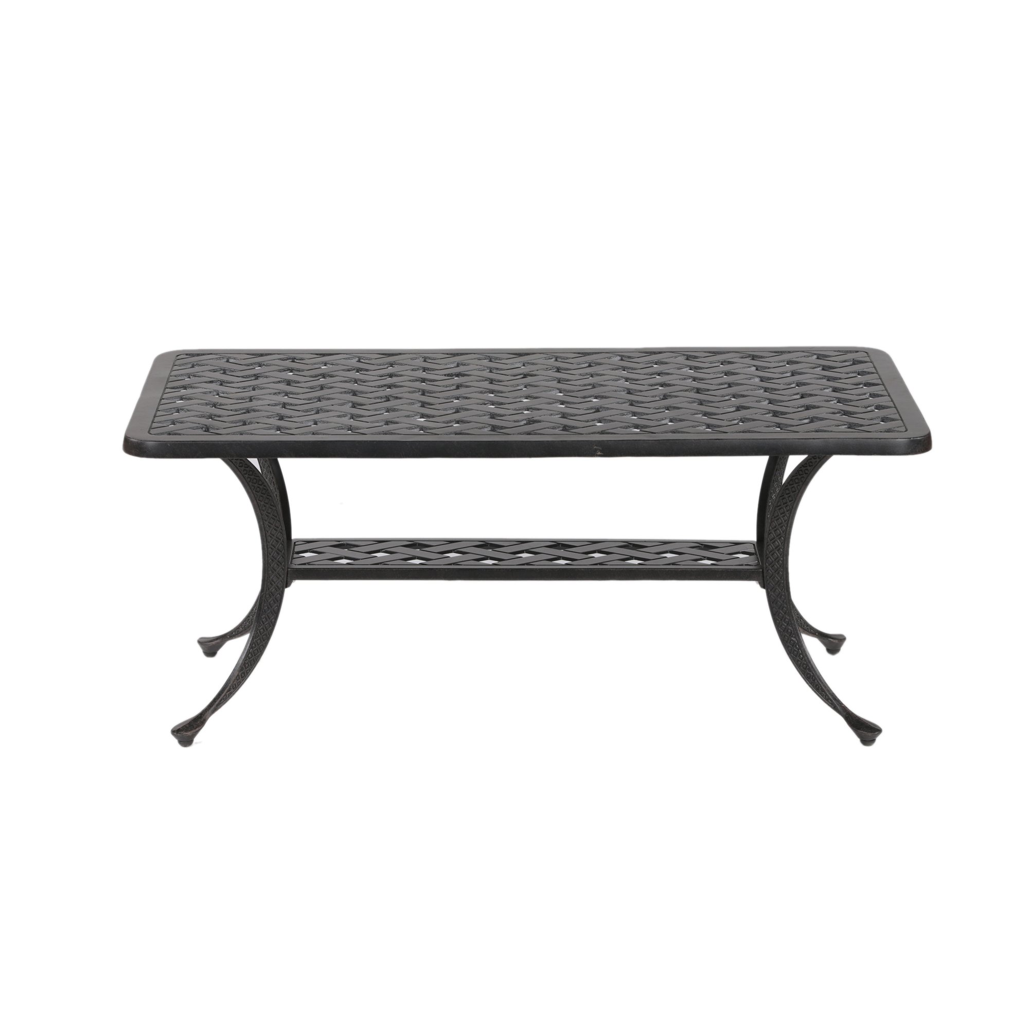 21x42 Inch Rectangular Cast Aluminum Coffee Table with Shelf - Rust-Resistant Outdoor & Indoor Use for Patio, Garden, Terrace, Living Room - Dark Lava Bronze Finish - Durable All-Weather Furniture for Entertaining & Relaxation