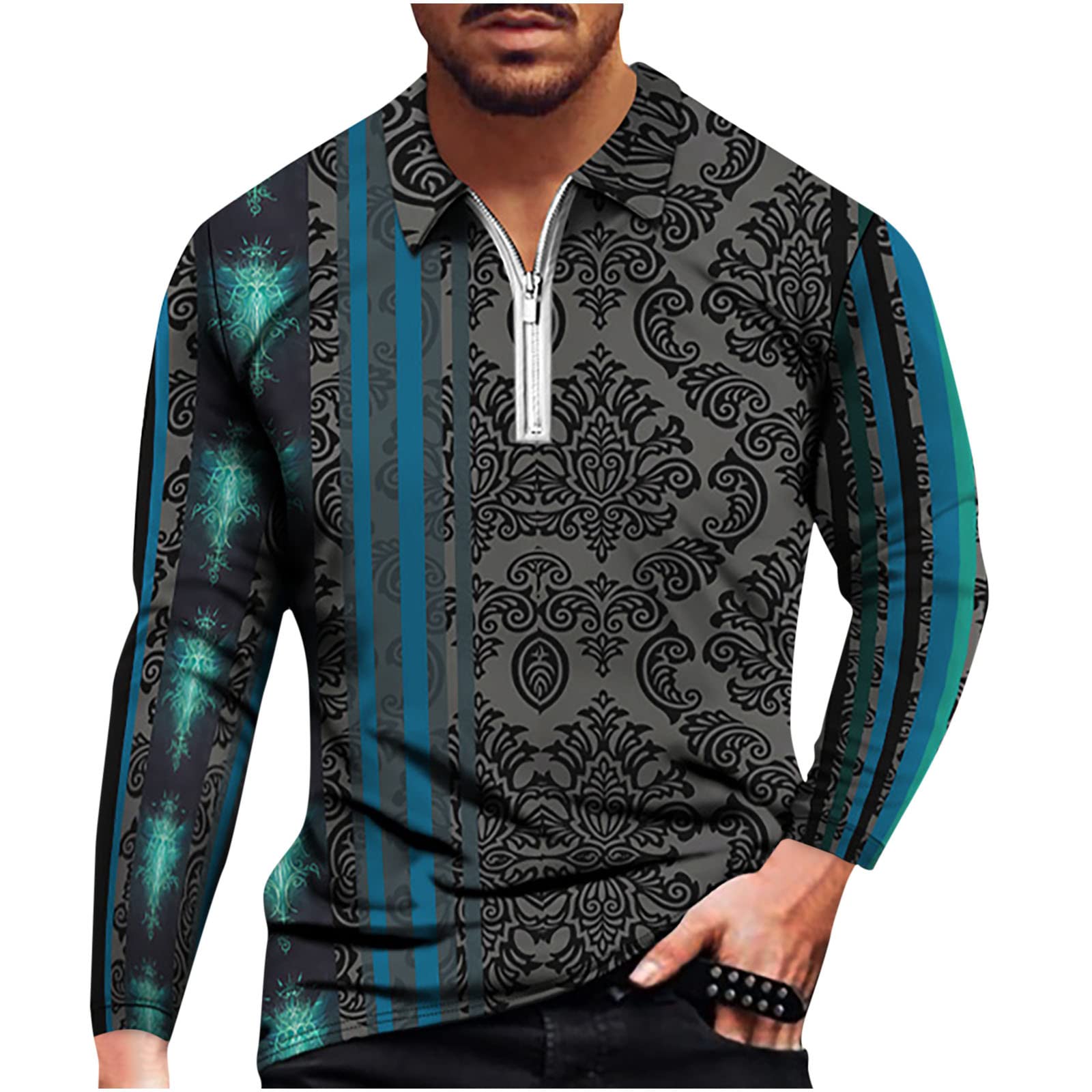 Men's Summer Shirts - Half Zipper Lapel Collar Long Sleeve Pullover Blouses, Breathable Plus Size Cool Tees, No Shrink Tall T-Shirts for Casual Wear & Outdoor Activities