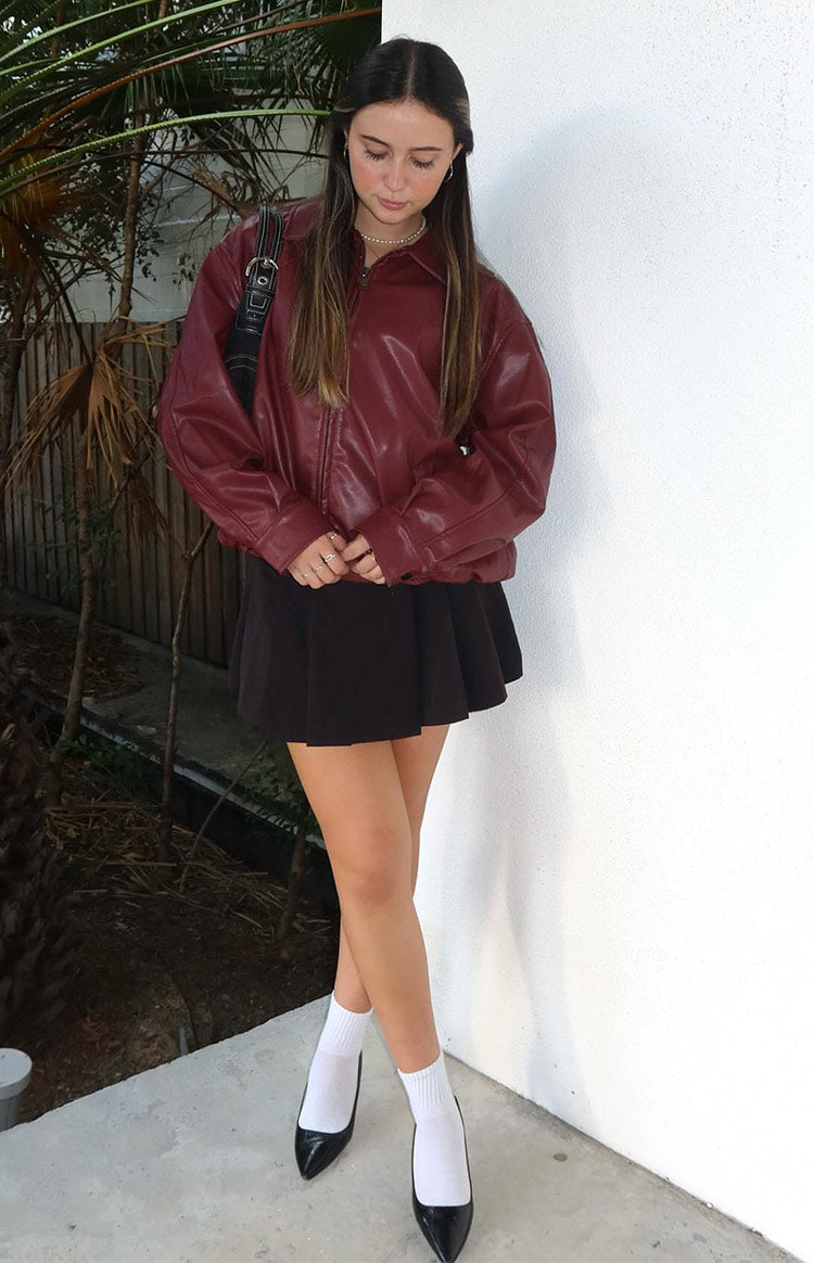 Abbi PU Red Bomber Jacket Women's Faux Leather Motorcycle Jacket - Stylish Outerwear for Casual Wear, Night Out & Fall Fashion