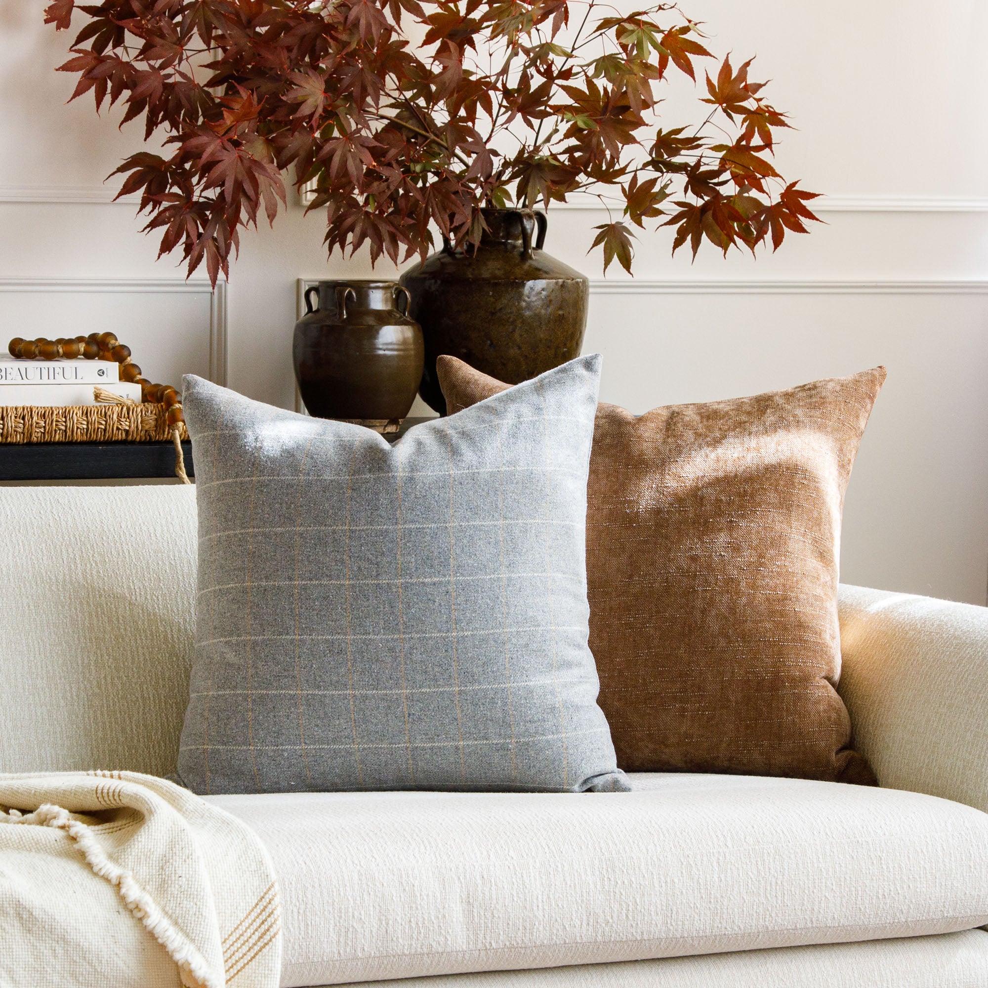 Addison Plaid 20x20 Decorative Throw Pillow Cover - Flagstone Pattern for Sofa, Bed & Home Decor
