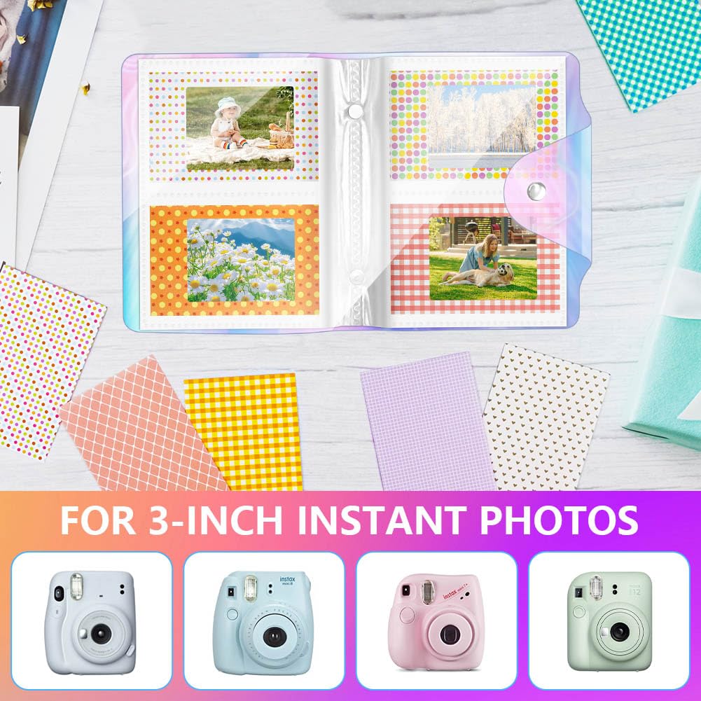 Flintronic Mini Photo Album - 64 Pockets for 2x3 Inch Photos | Holds Fuji Instax Mini, Polaroid & Kpop Photocards | Includes 80 Colorful Stickers | Perfect for Travel Memories, Kpop Collections & Polaroid Scrapbooking